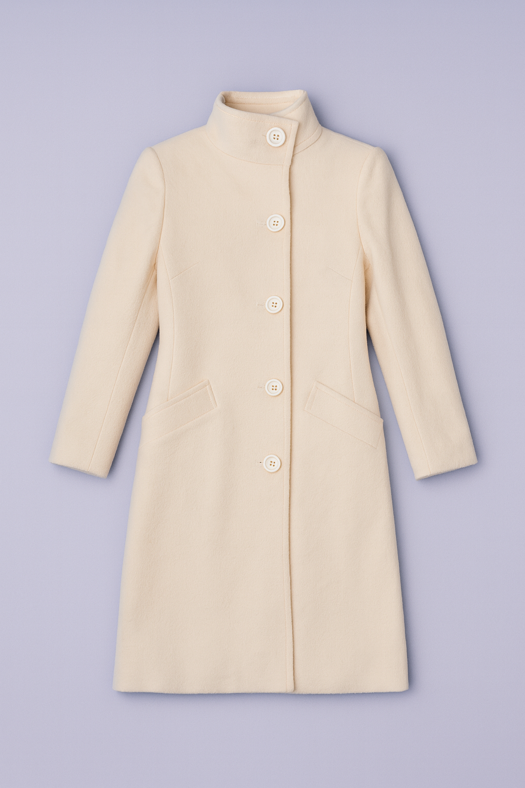 women's ivory long coat with refined silhouette and button closure