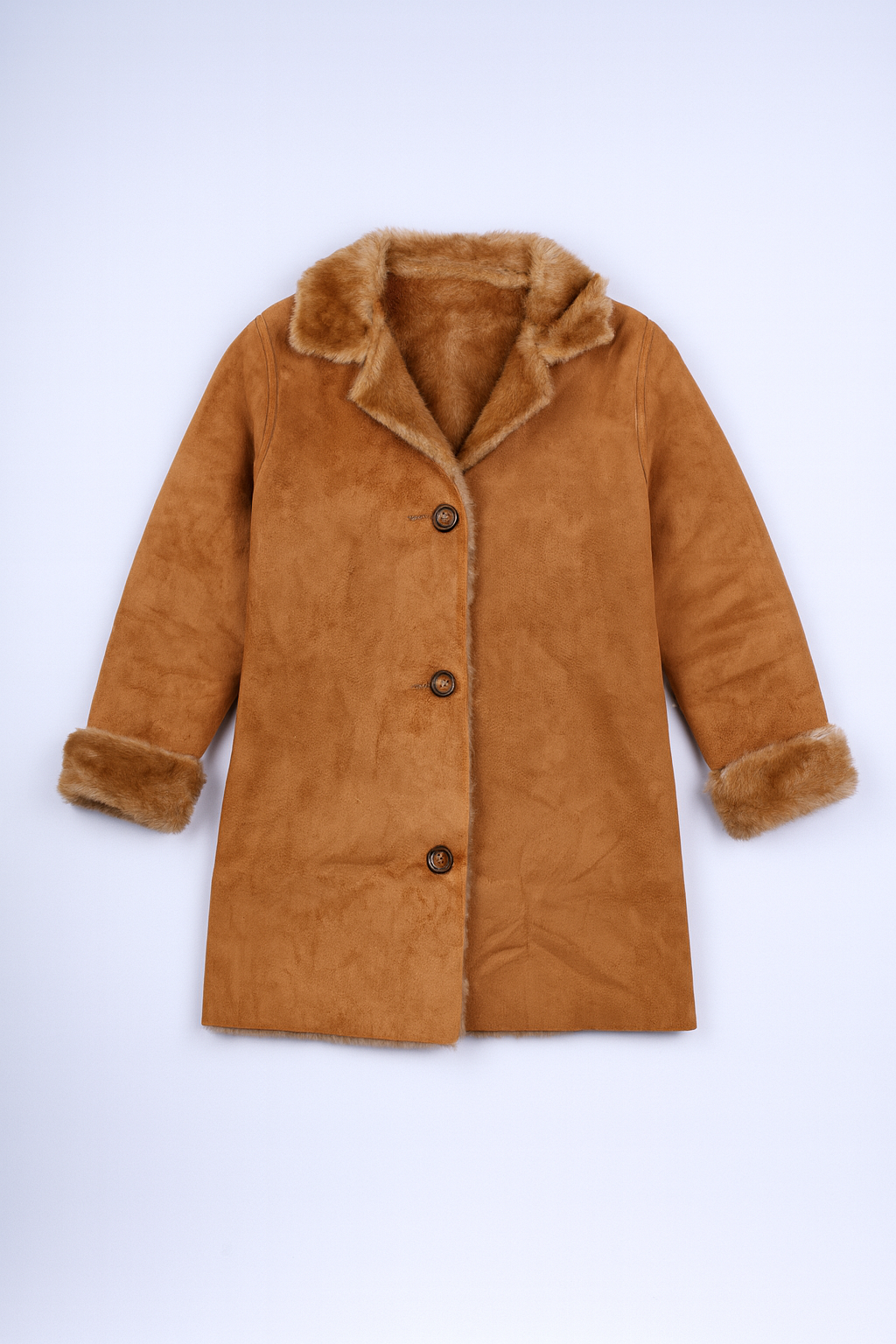 GAP - Brown Faux Suede Longline Jacket - Fur-Lined Hood