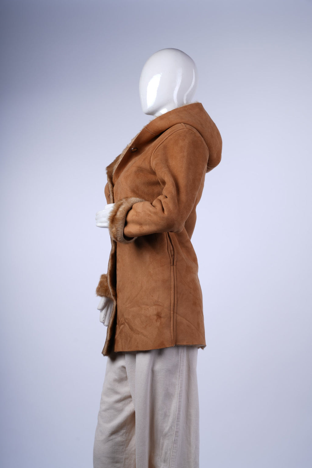 GAP - Brown Faux Suede Longline Jacket - Fur-Lined Hood