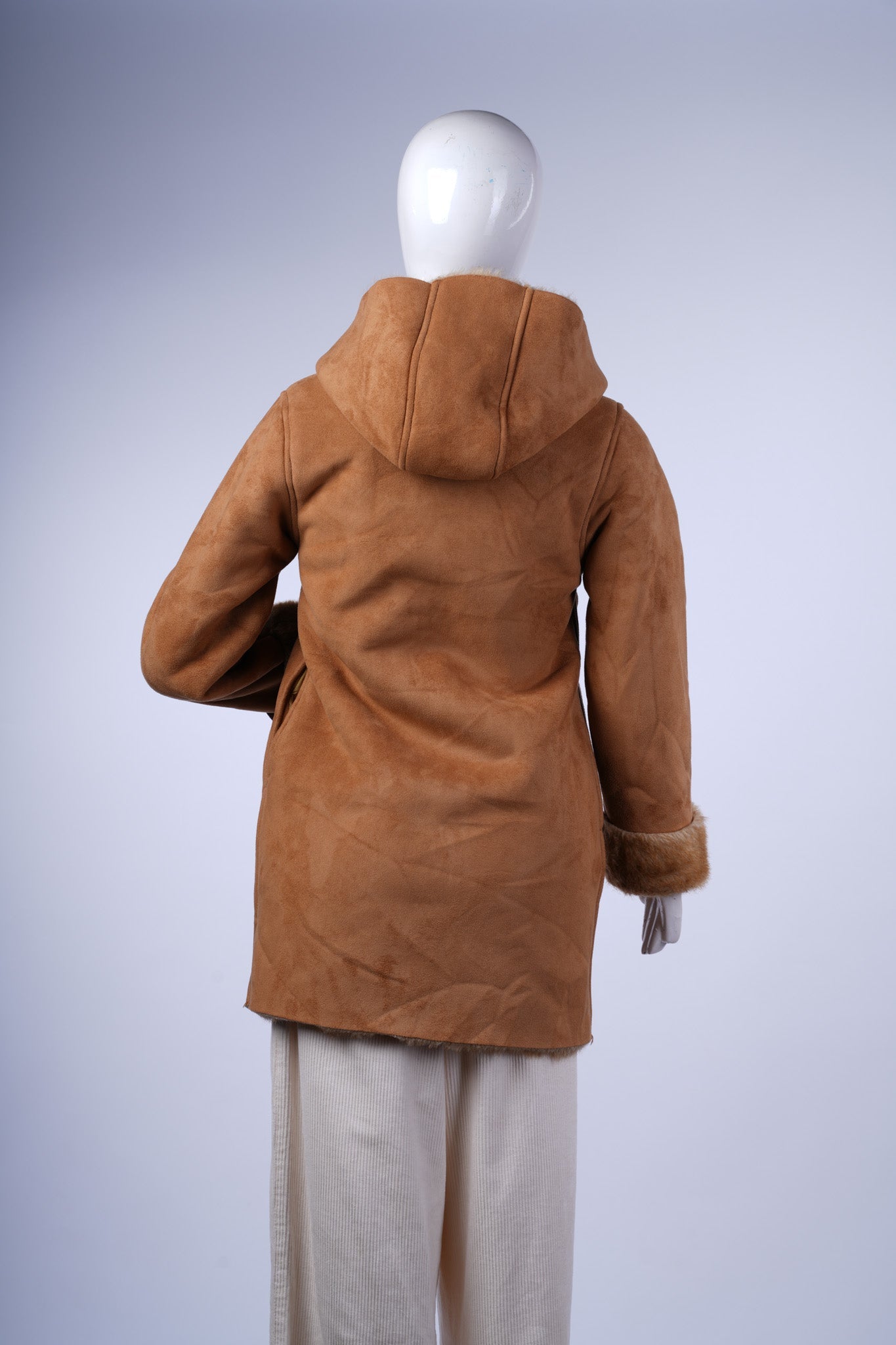 GAP - Brown Faux Suede Longline Jacket - Fur-Lined Hood