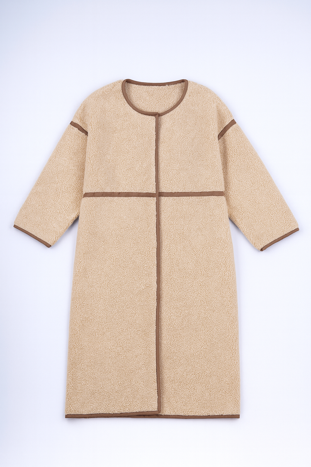 Longline Teddy Jacket - Soft Textured with Contrast Trim