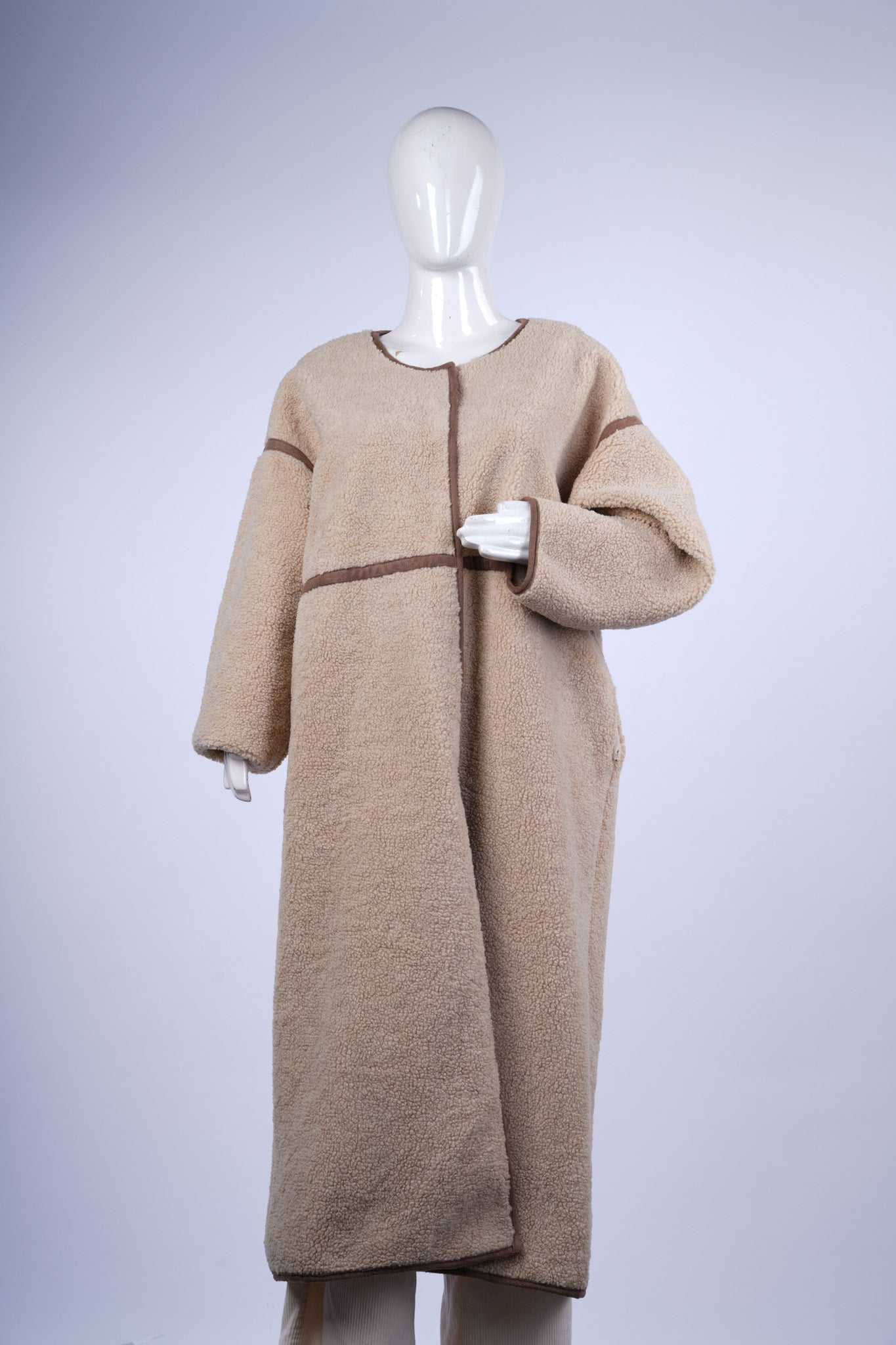 Longline Teddy Jacket - Soft Textured with Contrast Trim