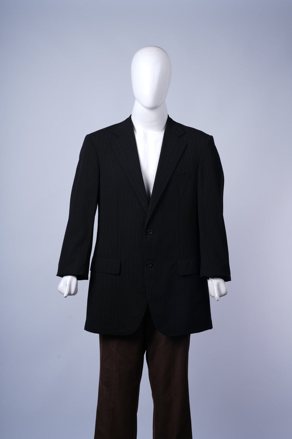 Men?s professional pinstriped blazer featuring tailored fit and classic design.