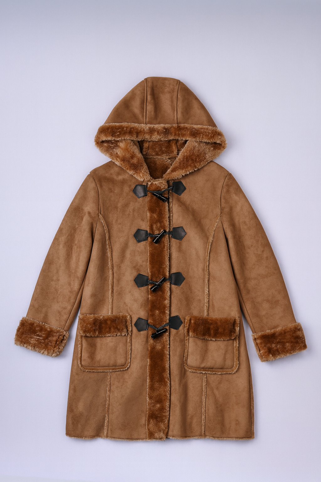 Oversized brown plaid blazer with notch lapels, single-button closure, and front flap pockets.