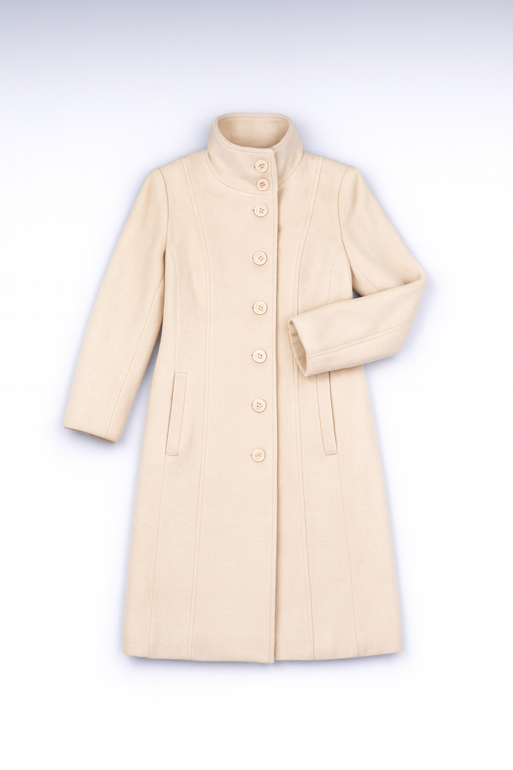 MY STYLE 365 - Women’s Cream Wool-Blend Long Coat with High Stand Collar