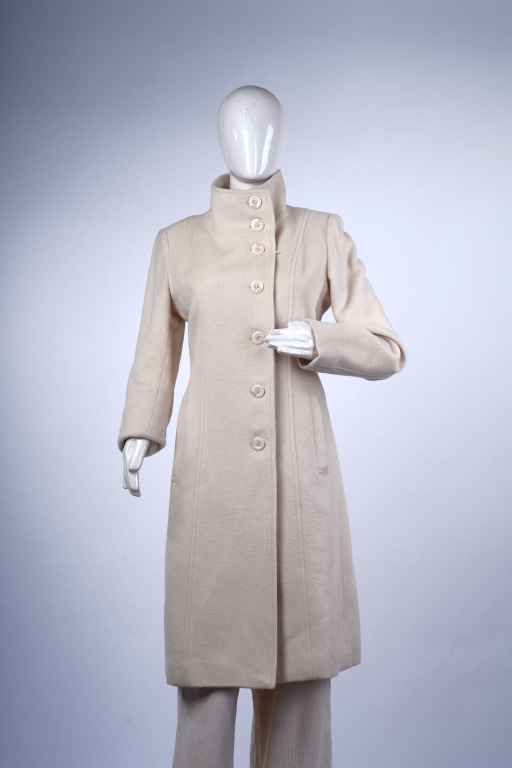 MY STYLE 365 - Women’s Cream Wool-Blend Long Coat with High Stand Collar