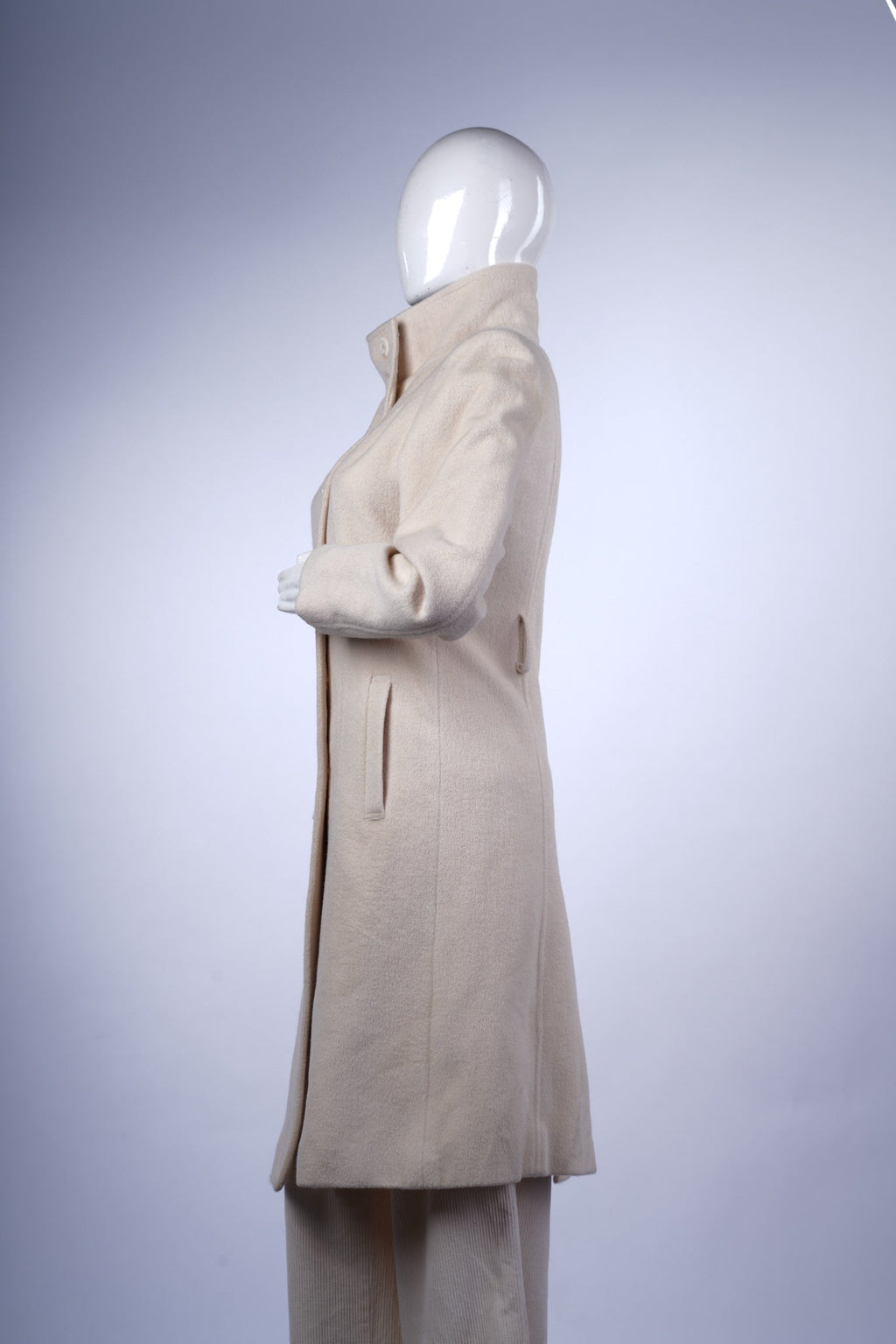 MY STYLE 365 - Women’s Cream Wool-Blend Long Coat with High Stand Collar