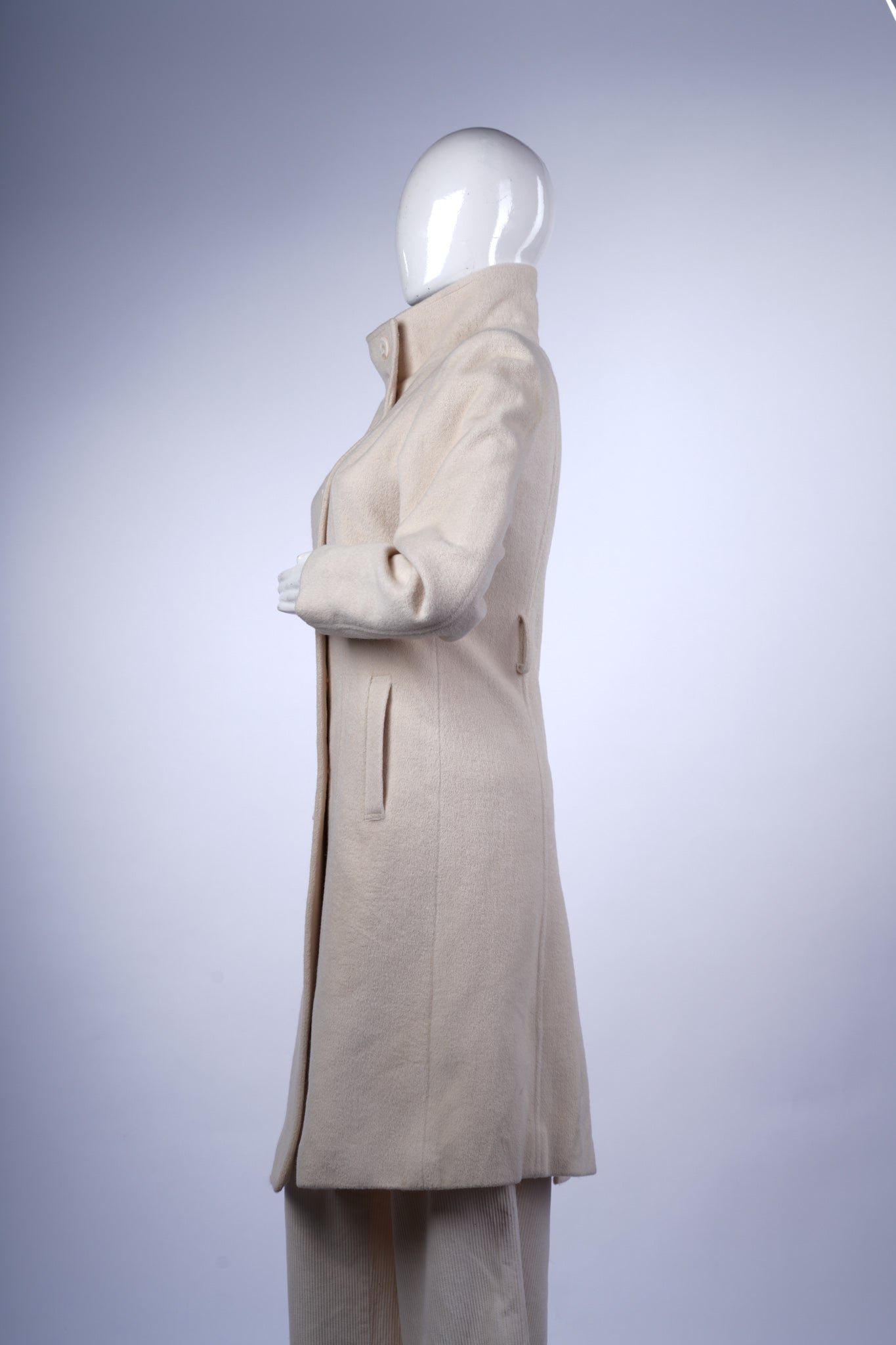 MY STYLE 365 - Women’s Cream Wool-Blend Long Coat with High Stand Collar