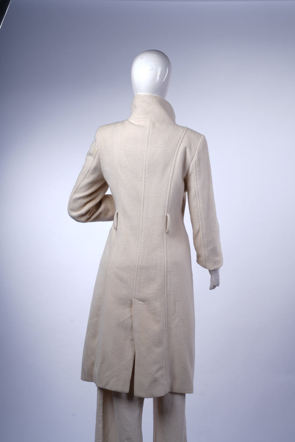 MY STYLE 365 - Women’s Cream Wool-Blend Long Coat with High Stand Collar