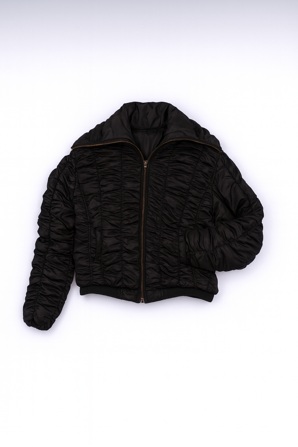 LIME STONE - Black Ruched Hooded Puffer Jacket