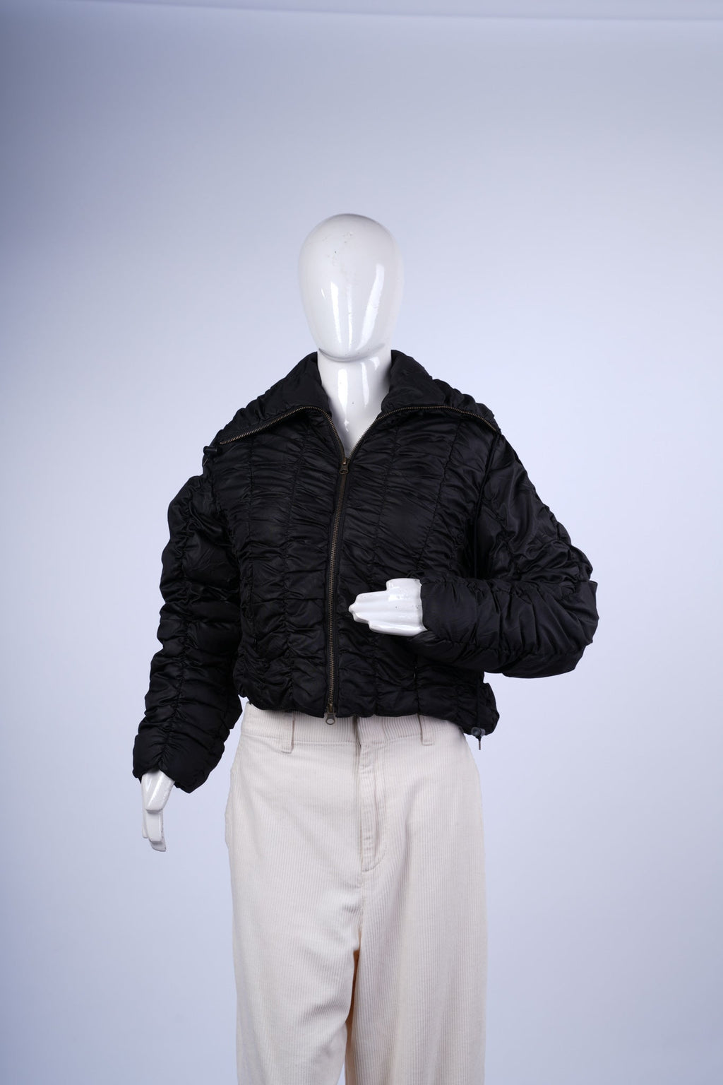 LIME STONE - Black Ruched Hooded Puffer Jacket