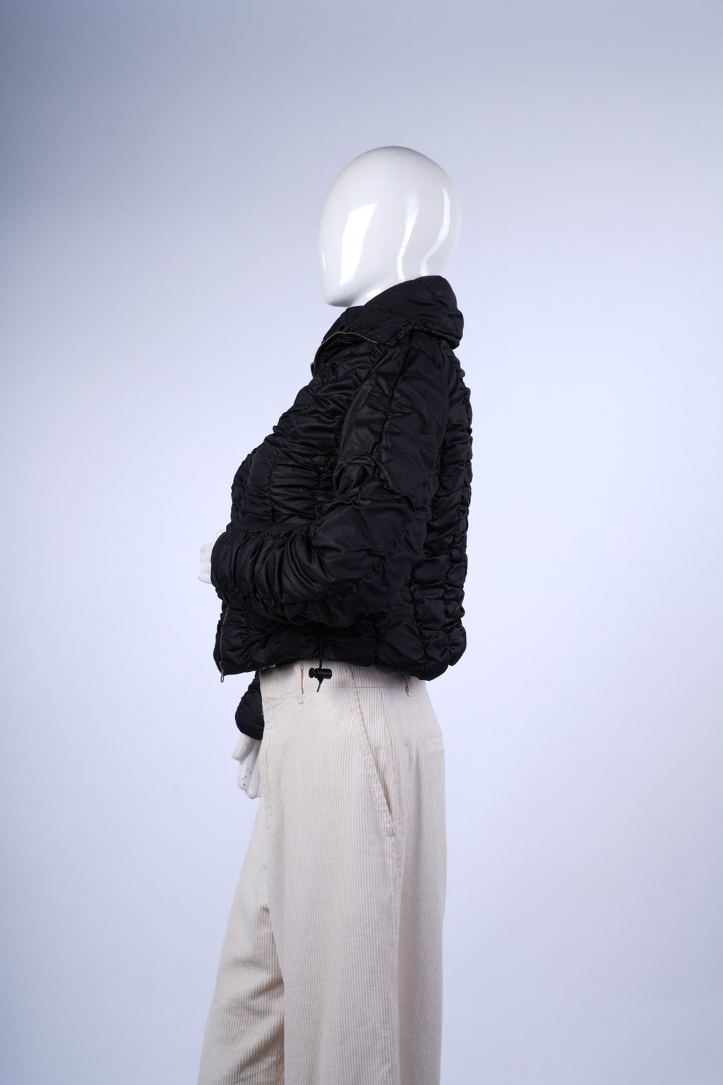 LIME STONE - Black Ruched Hooded Puffer Jacket