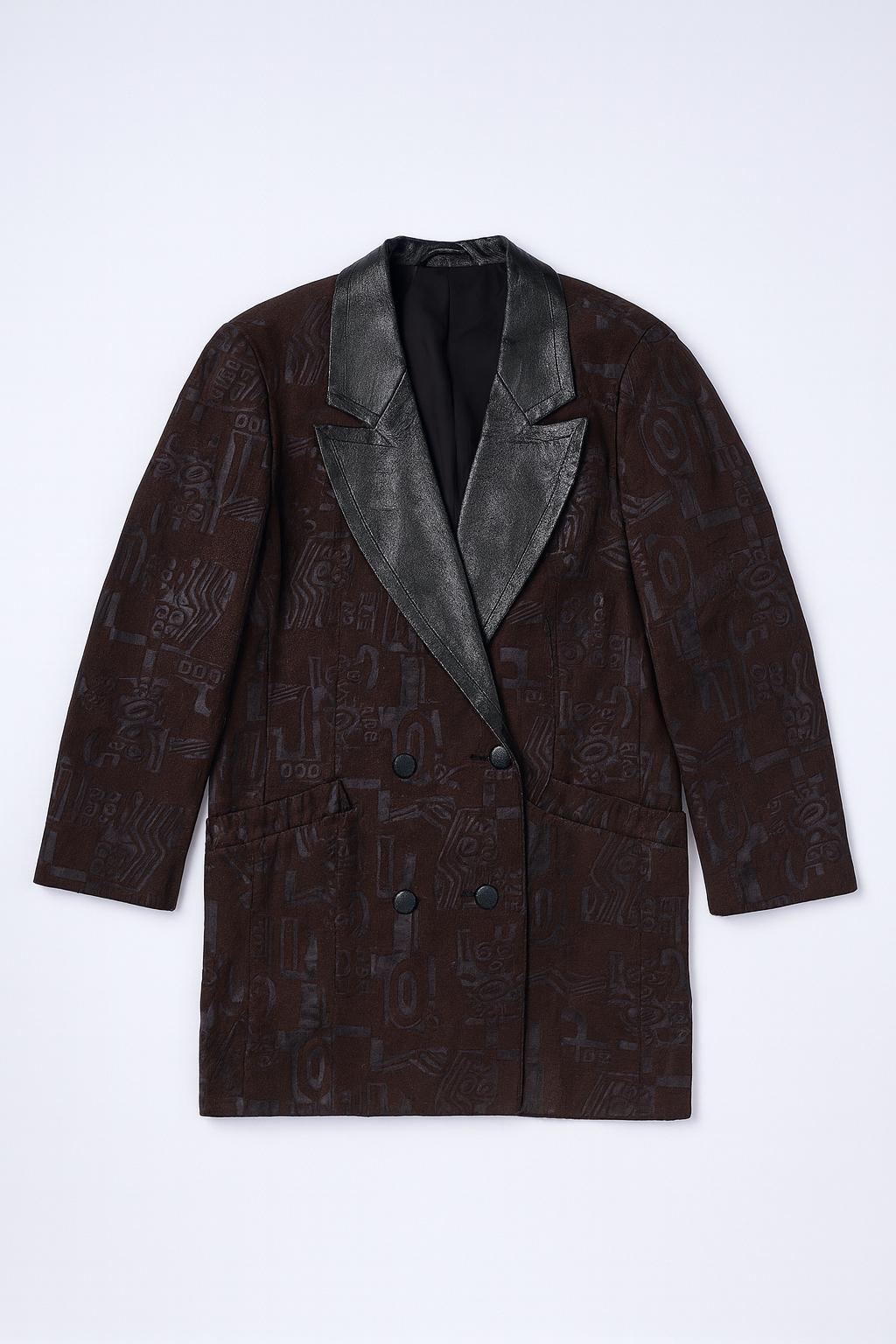 Minimalist A-line black leather jacket with clean lines and versatile fit.