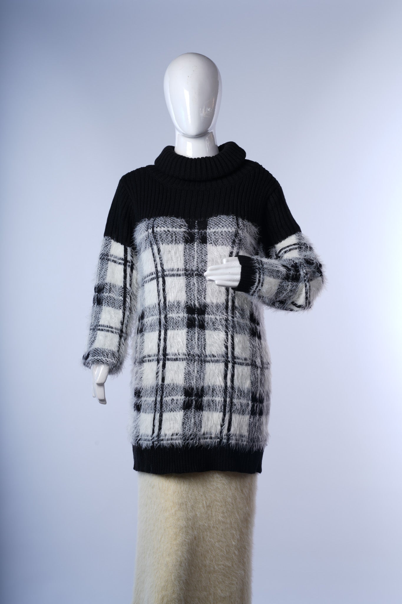 women's cozy plaid turtleneck dress ideal for colder weather and casual styling.