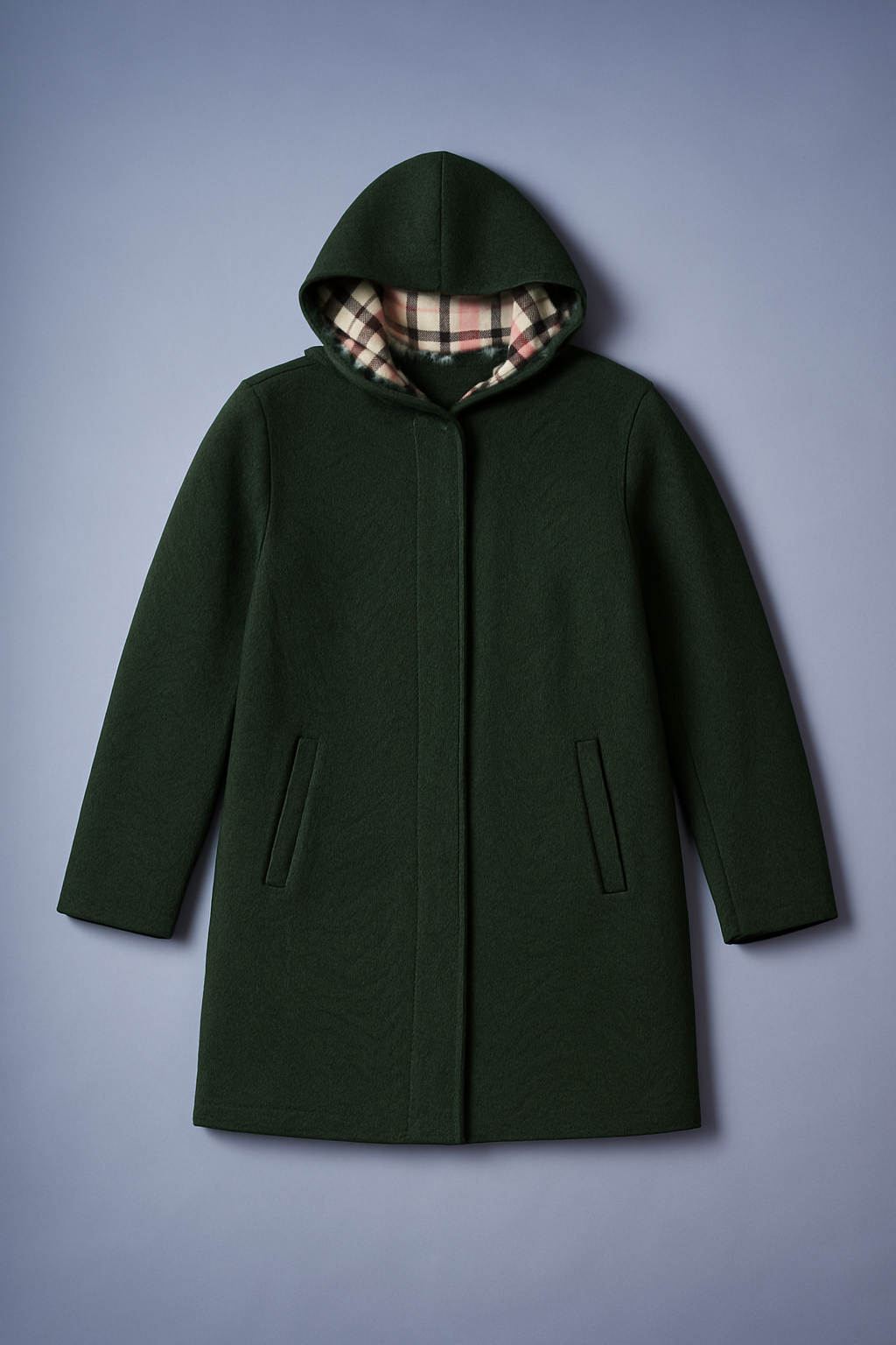 Smart-casual jacket with stand-up collar, full-length front zipper, and side pockets.