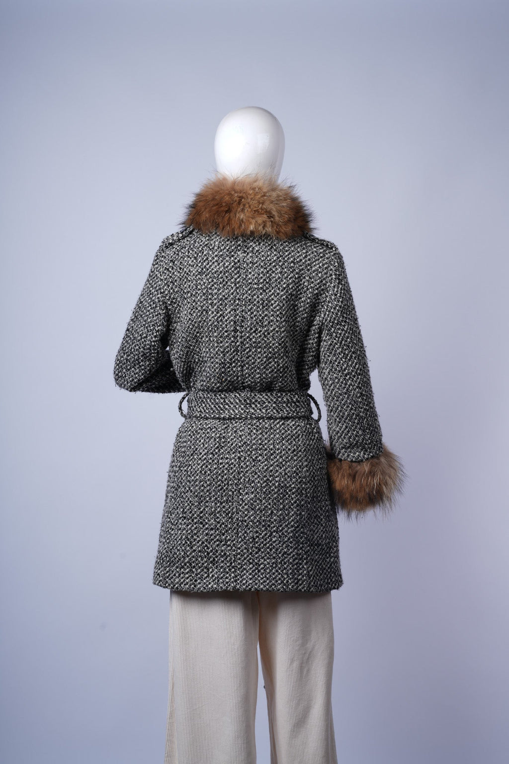 Stylish structured pea coat perfect for formal winter occasions.