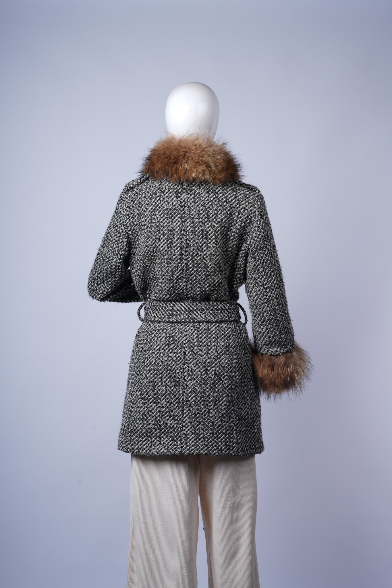 Stylish structured pea coat perfect for formal winter occasions.