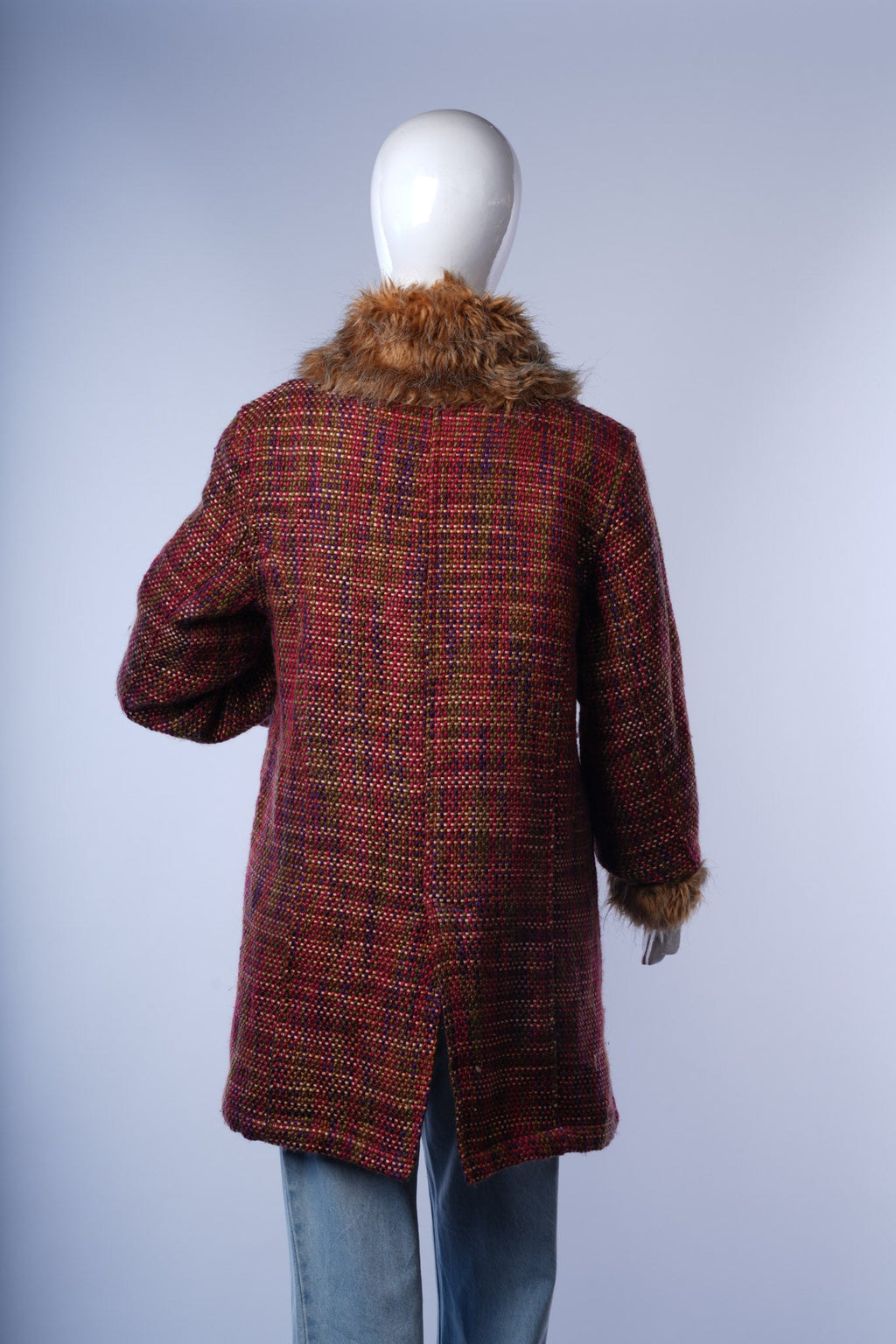 women's multicolor woven tweed coat combining classic charm with modern warmth.