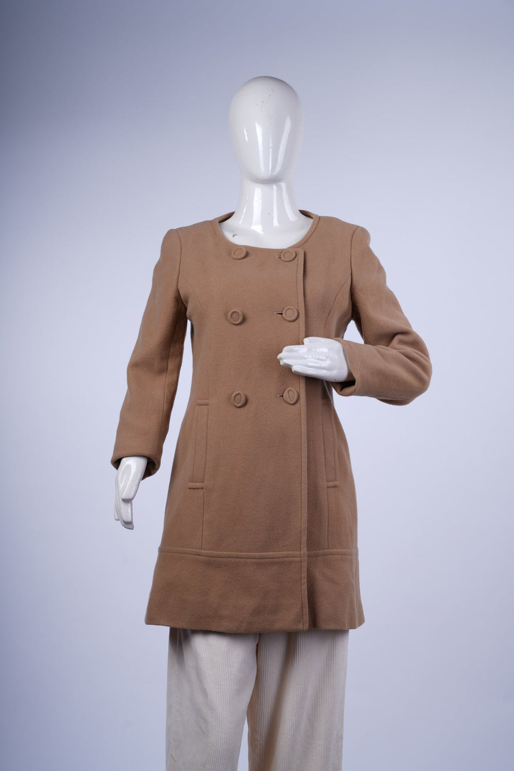 ANY SIS -Women’s Camel Double-Breasted Wool-Blend Coat