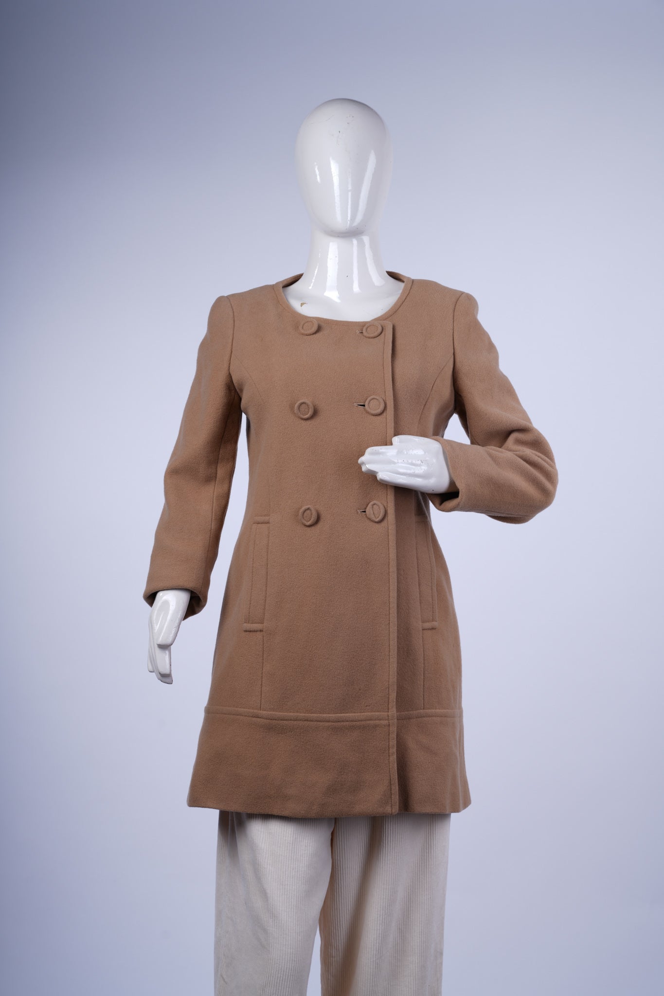 ANY SIS -Women’s Camel Double-Breasted Wool-Blend Coat