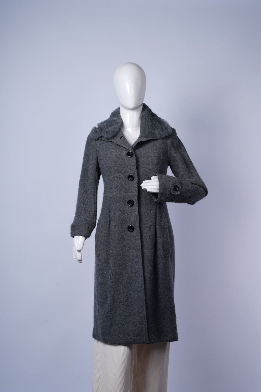 women's warm grey coat ideal for formal or casual winter wear.