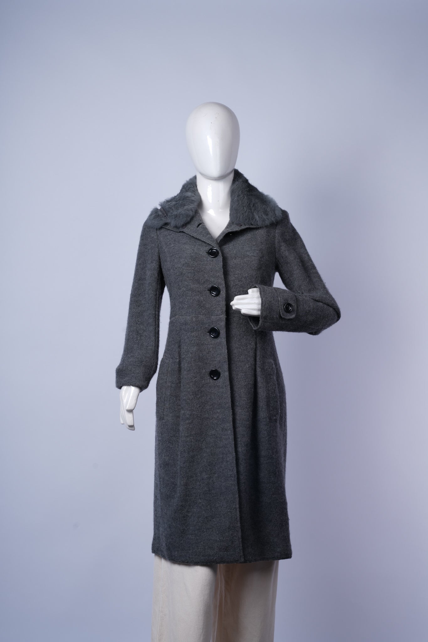 women's warm grey coat ideal for formal or casual winter wear.