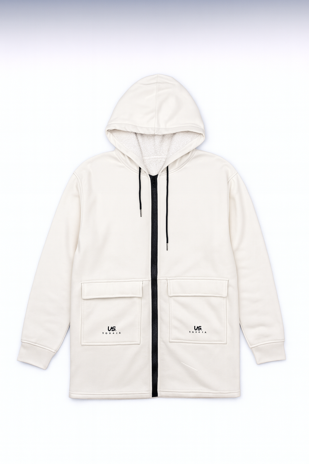 NUIFEMNDUNITE - White Hooded Jacket with Black Zipper