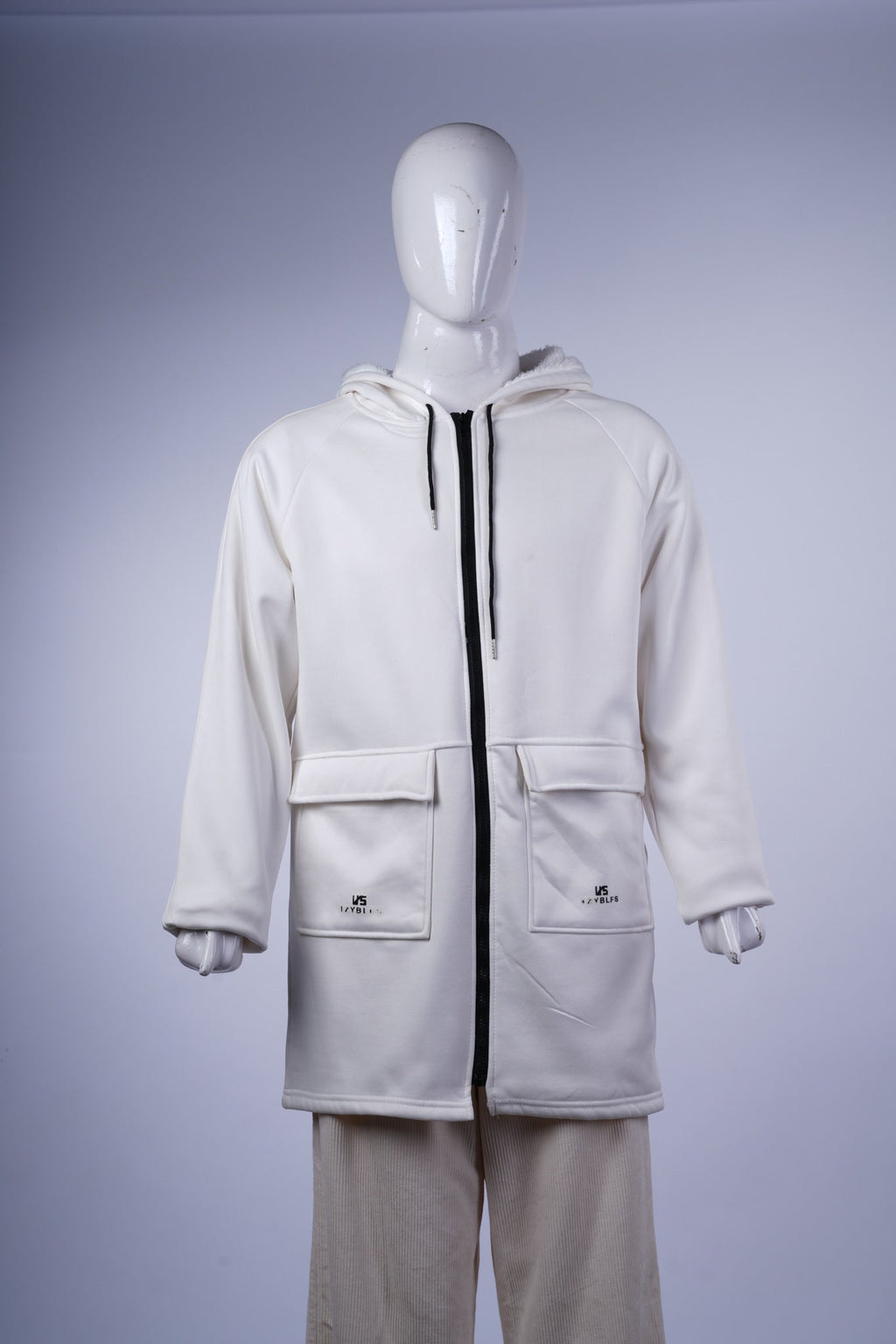 NUIFEMNDUNITE - White Hooded Jacket with Black Zipper