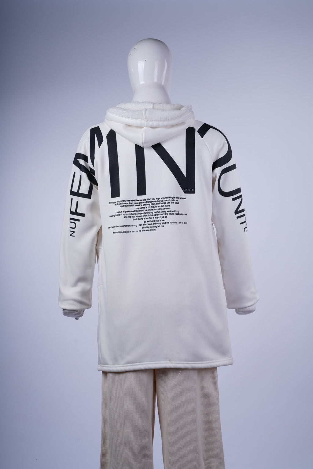 NUIFEMNDUNITE - White Hooded Jacket with Black Zipper