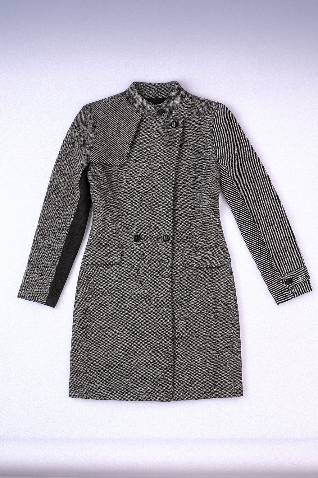 Grey Herringbone Double-Breasted Coat