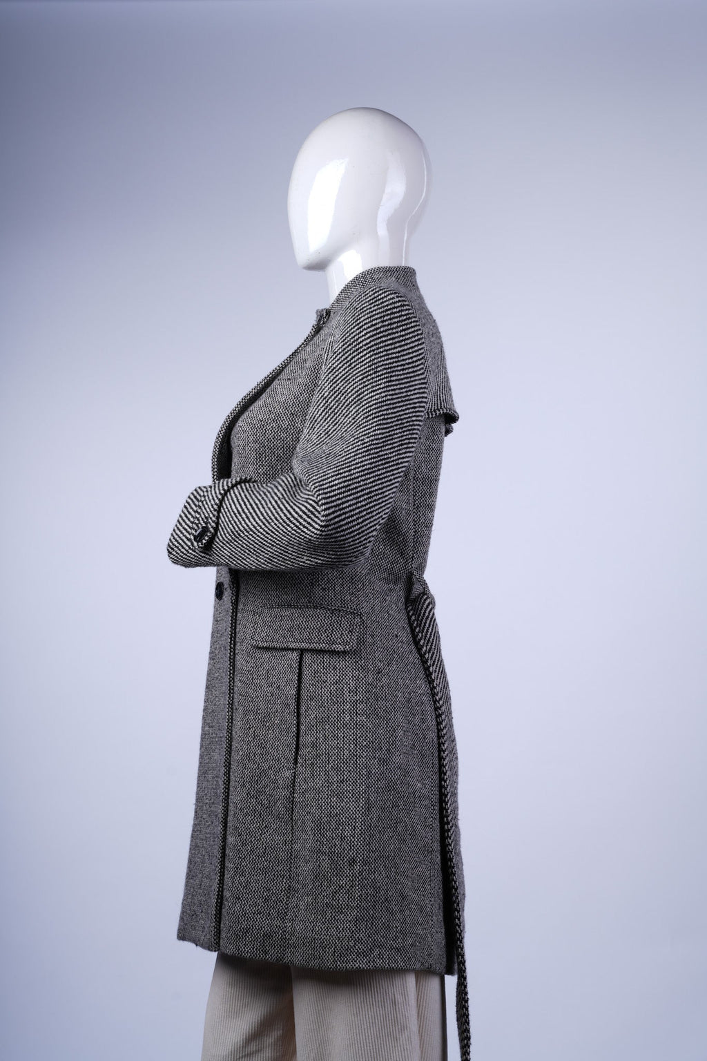 Grey Herringbone Double-Breasted Coat