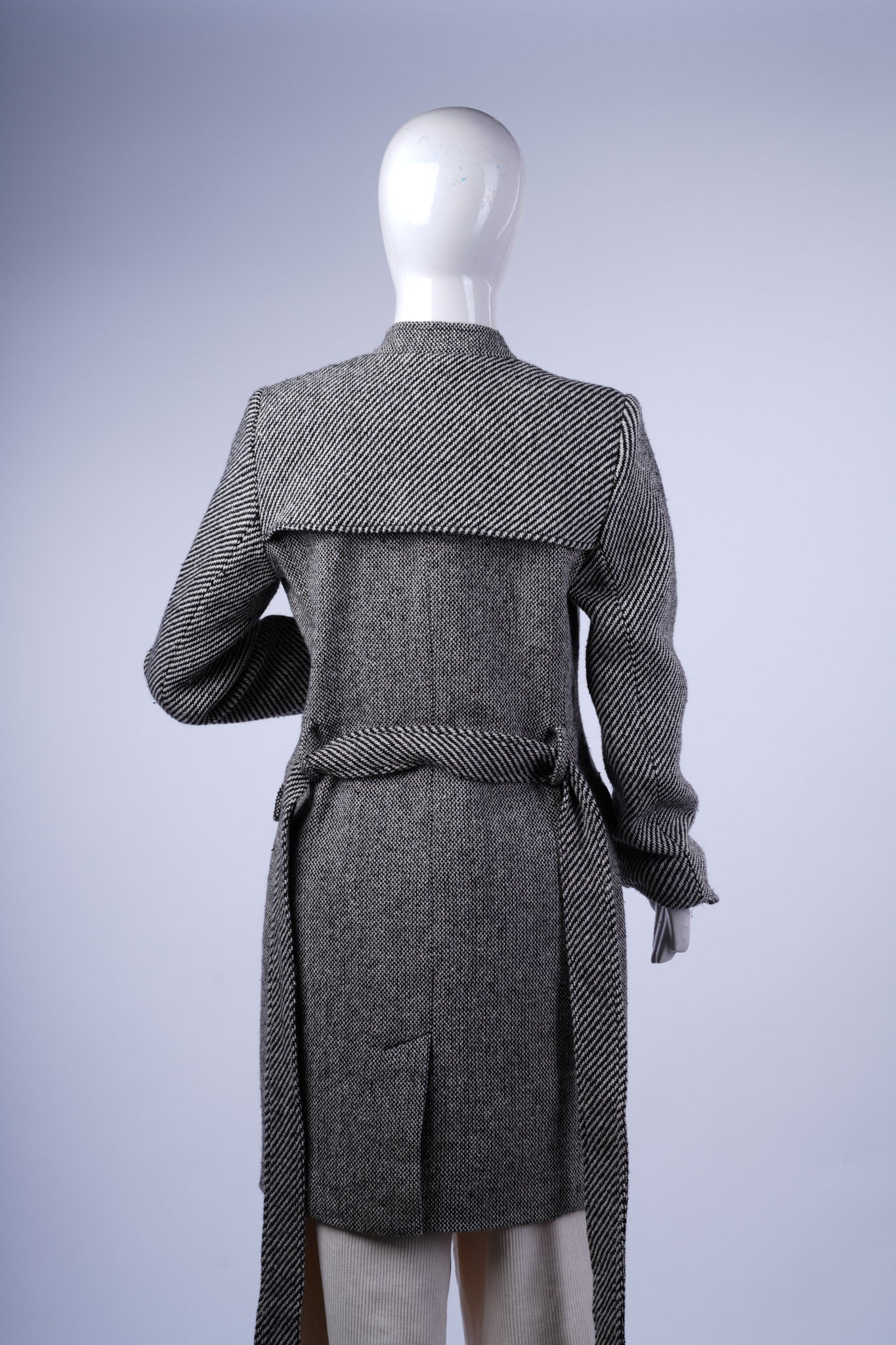 Grey Herringbone Double-Breasted Coat