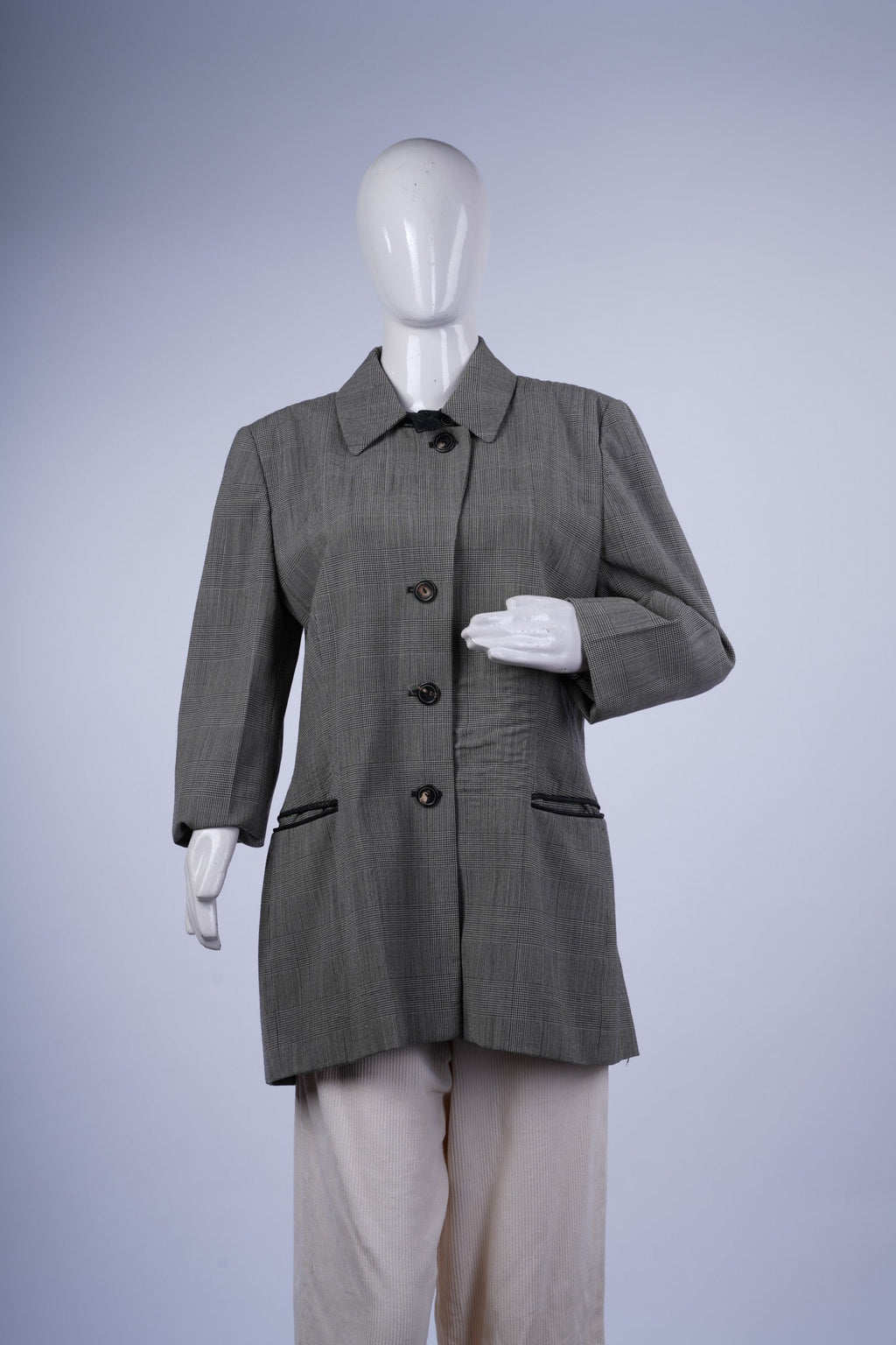 CERRUTI - Grey Plaid Single-Breasted Coat