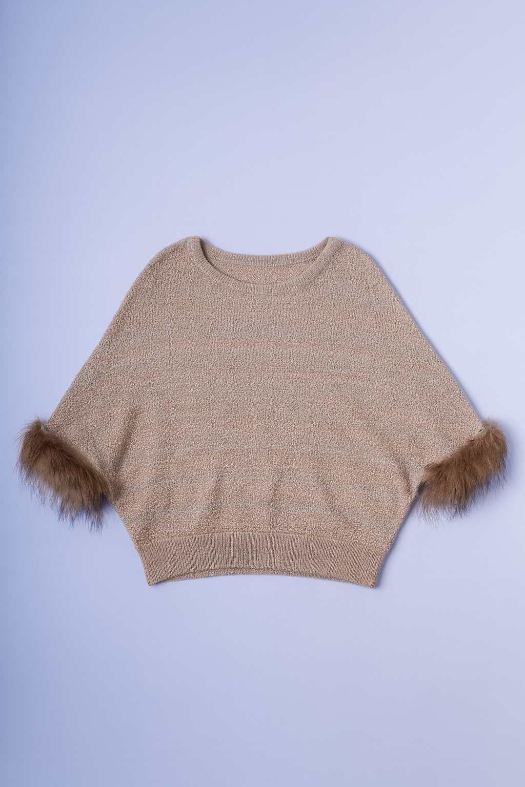 GRAND TABLE - Beige Knit Sweater with Faux Fur Cuffs
