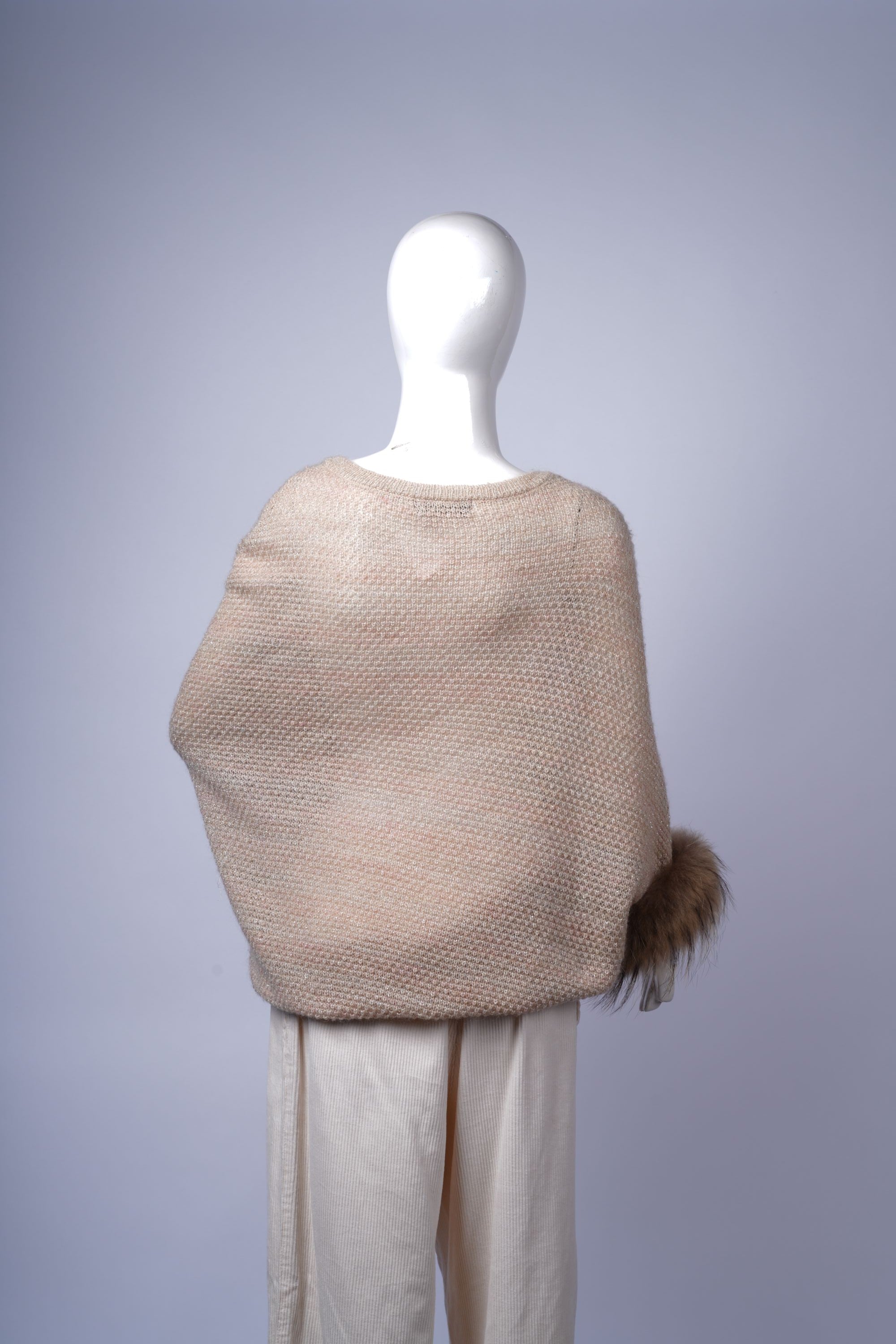 GRAND TABLE - Beige Knit Sweater with Faux Fur Cuffs