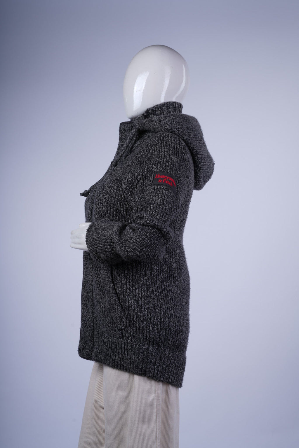 Dark Grey Chunky Knit Jacket with Hood & Quilted Lining