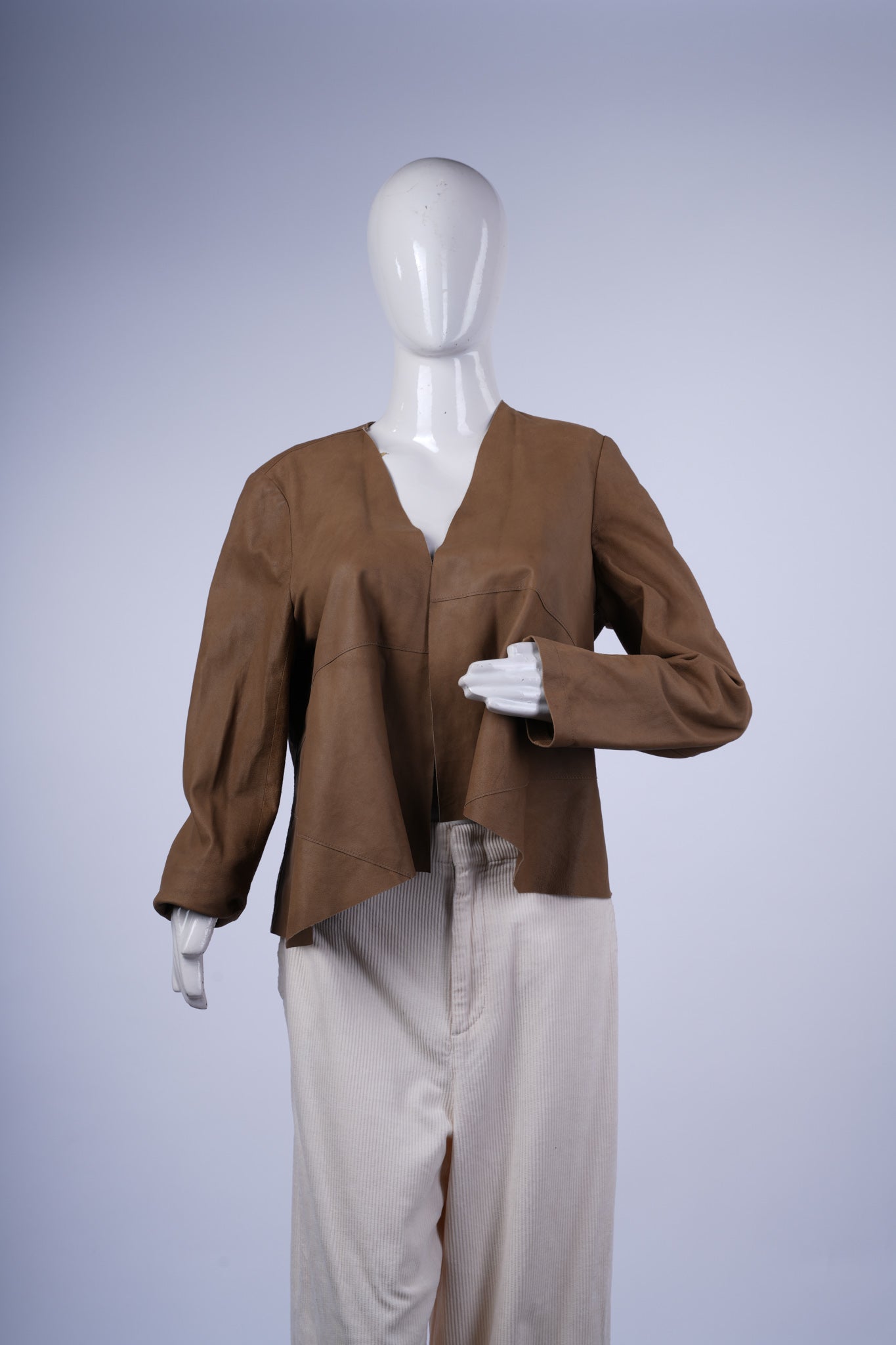 BALMAIN - Light Brown Suede Waterfall Jacket