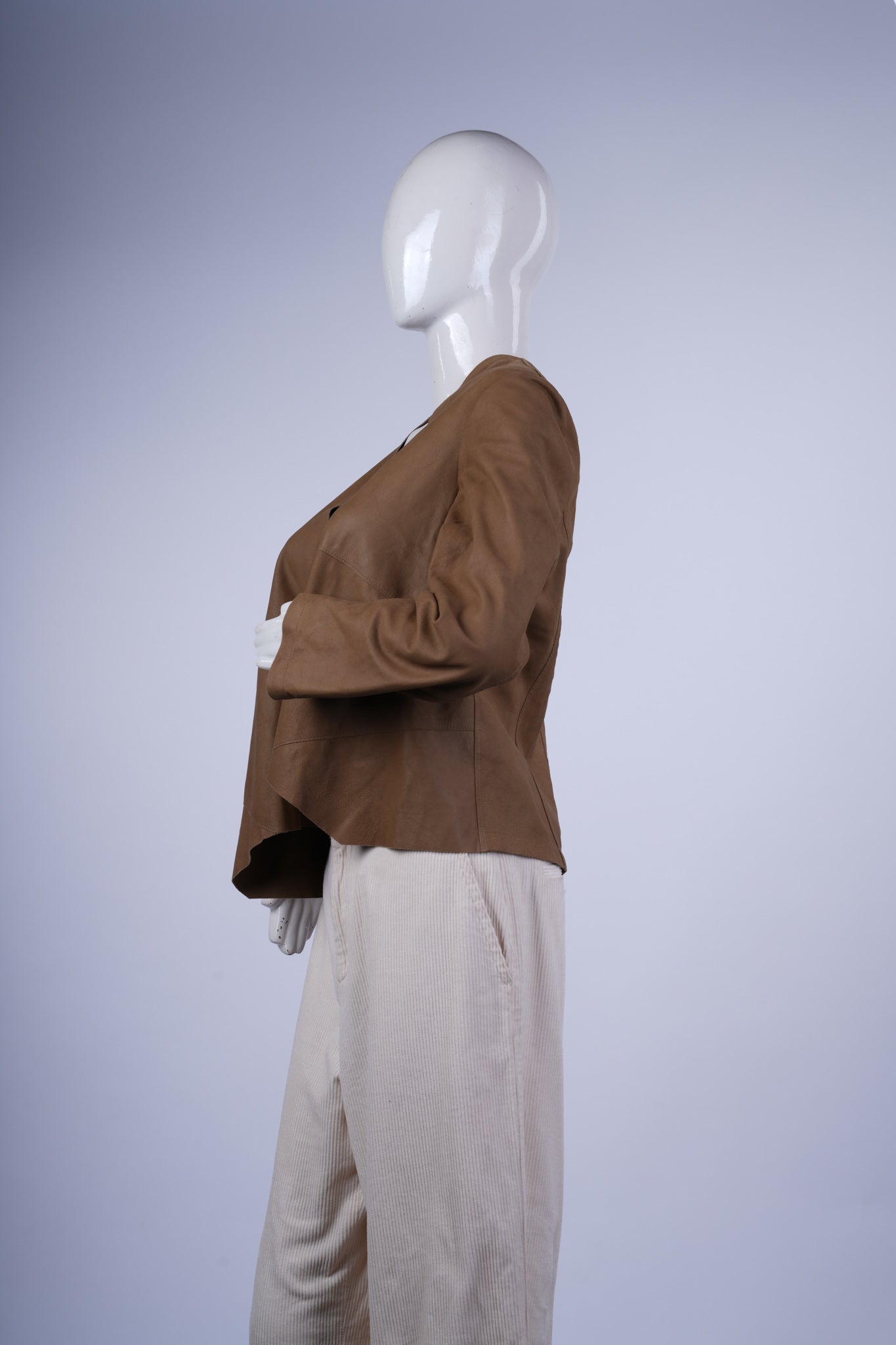 BALMAIN - Light Brown Suede Waterfall Jacket