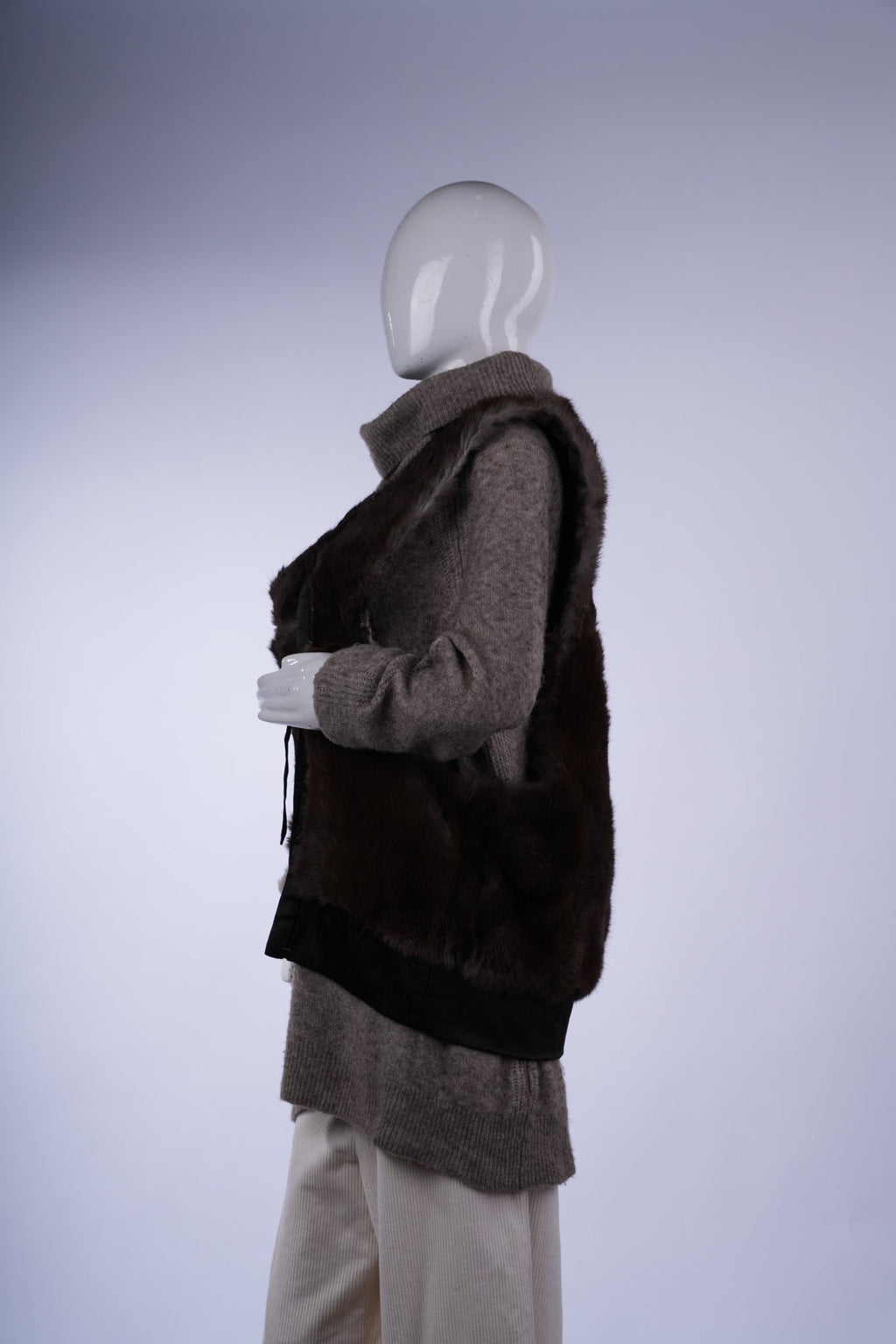 MUJI - Dark Brown Vintage Fur Sleeveless Vest