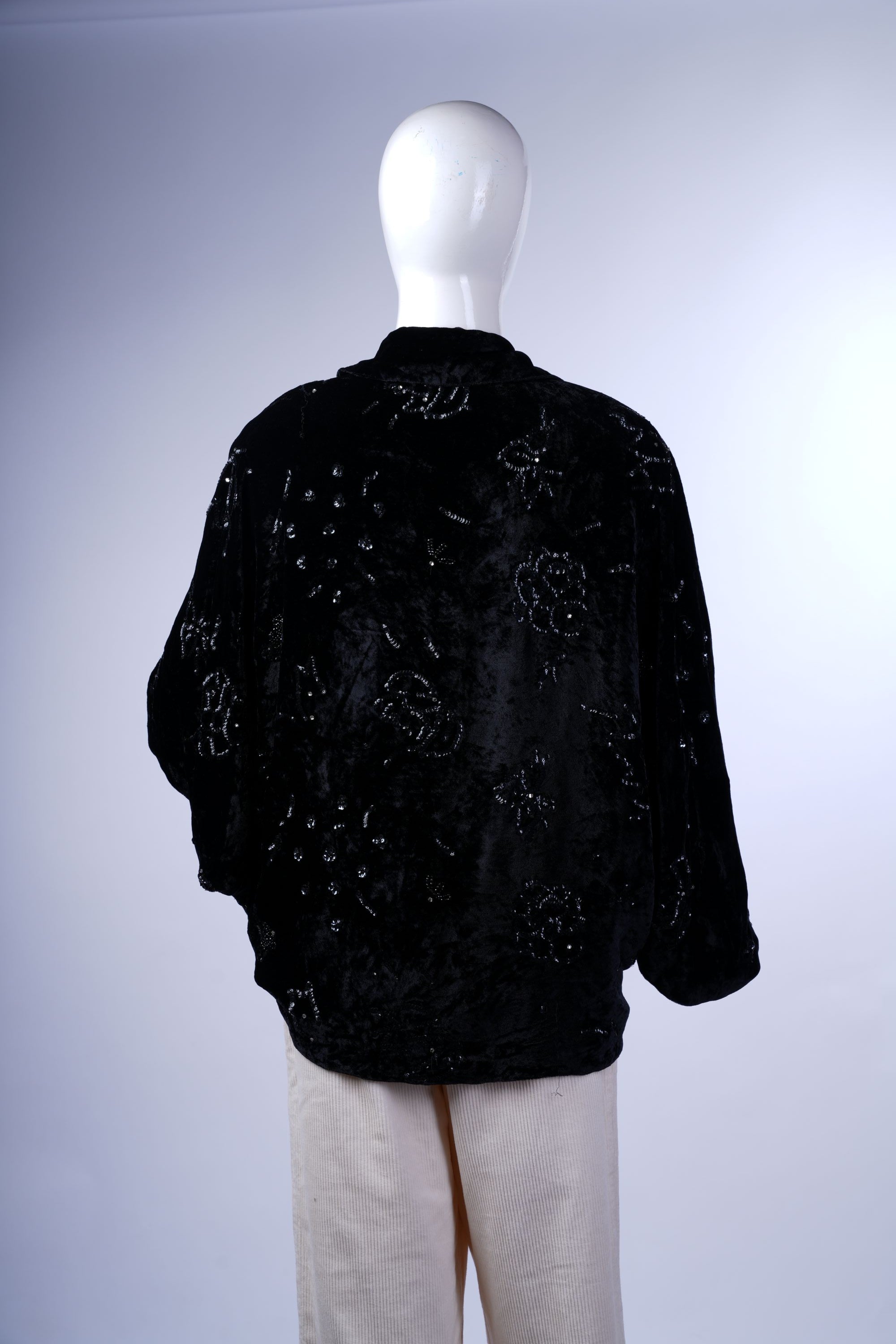 TOLENTION (Milano-italy) - Black Velvet Bolero-Style Sweater