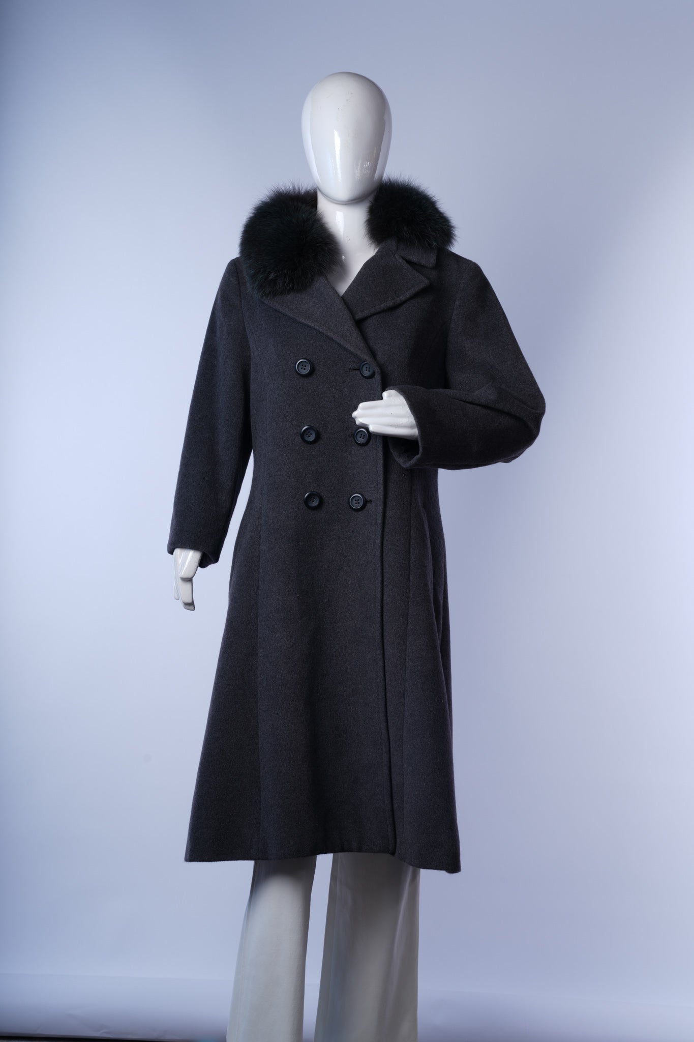 Full-length classic Chester coat with lapel and buttons