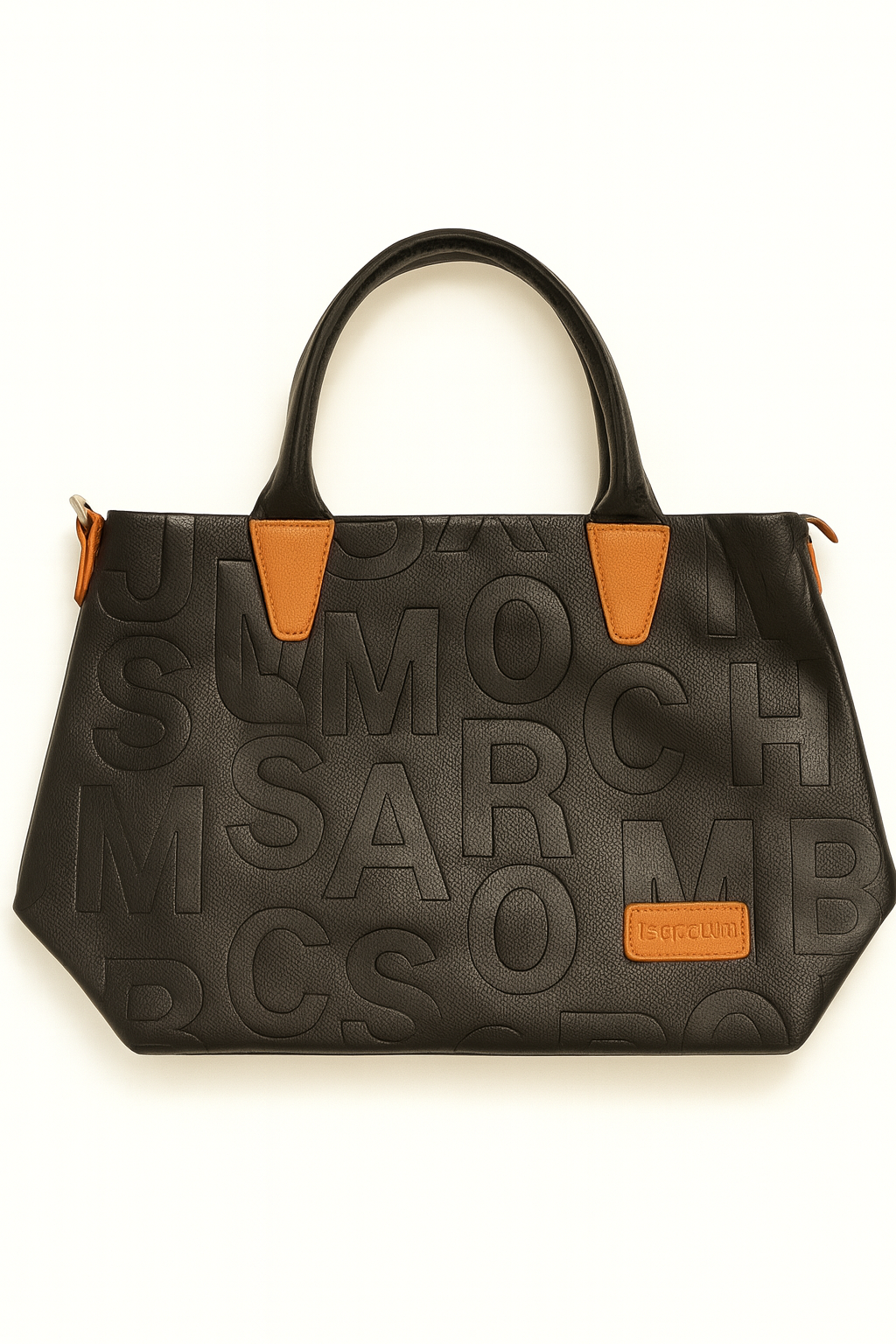 Jingpinpiju Black Tote Bag with Tan Contrast Handles