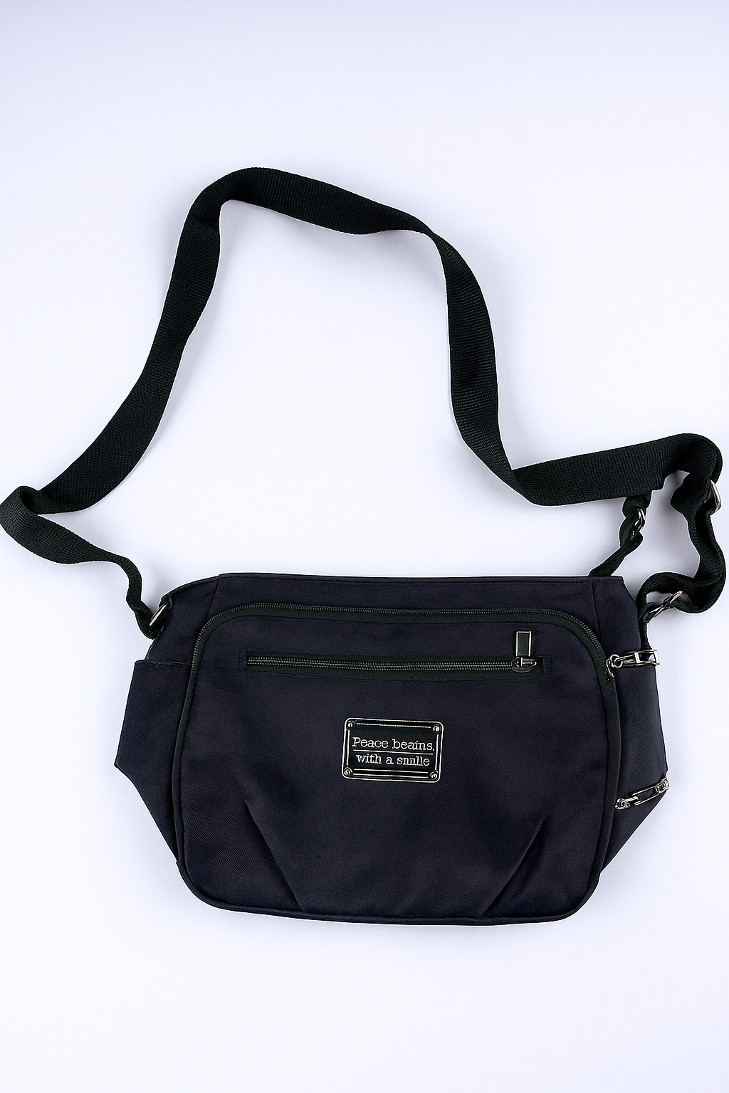 Black Nylon Multi-Compartment Messenger Bag