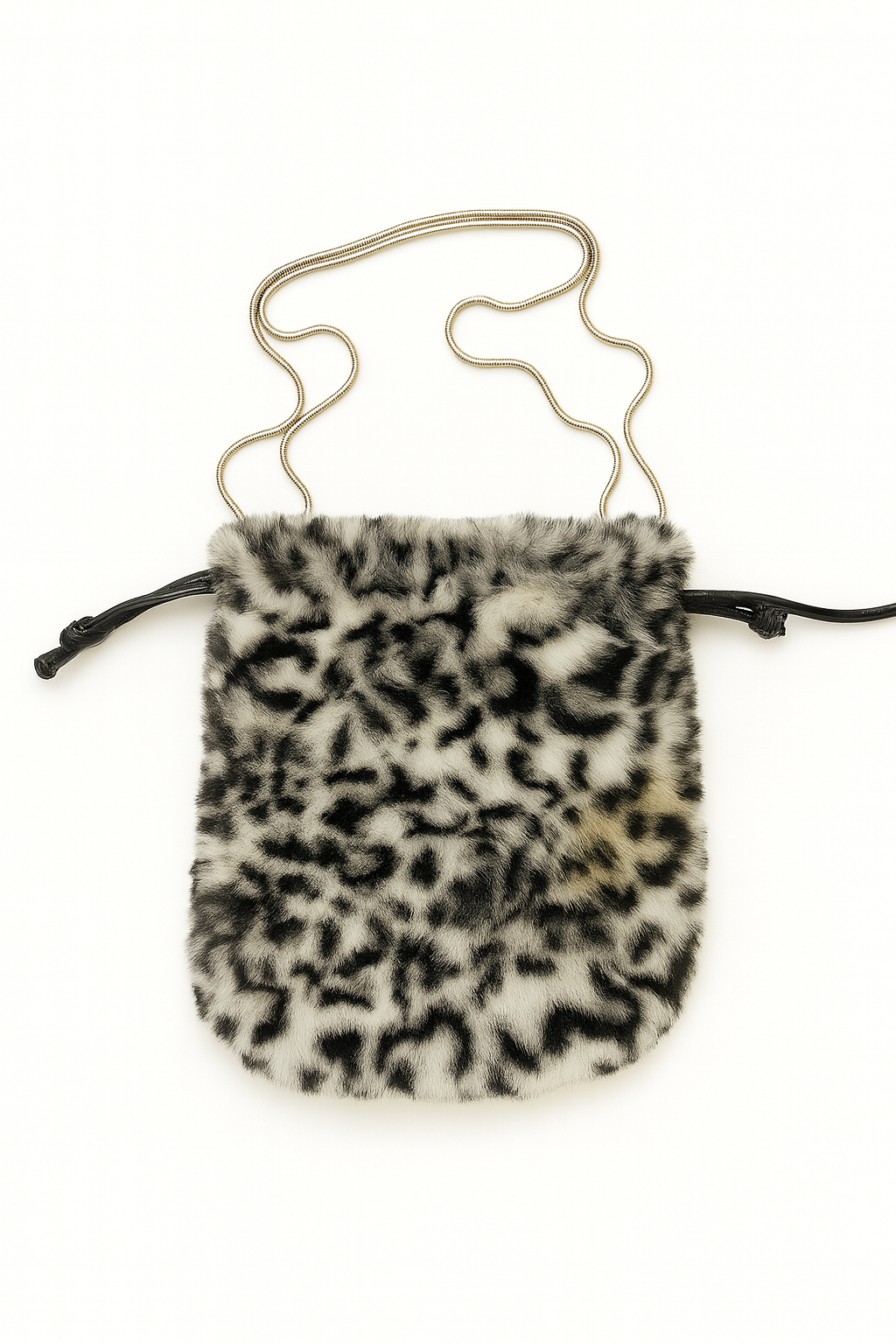 Trendy Black & White Faux Fur Chain Bag for Women