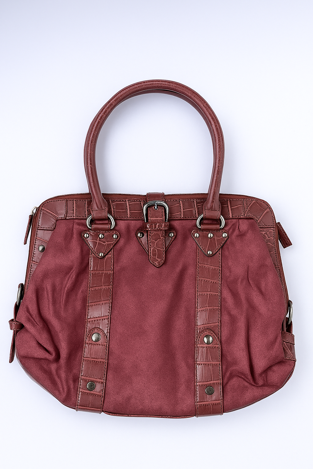 Elegant Mauve Suede Croc-Trim Satchel Bag