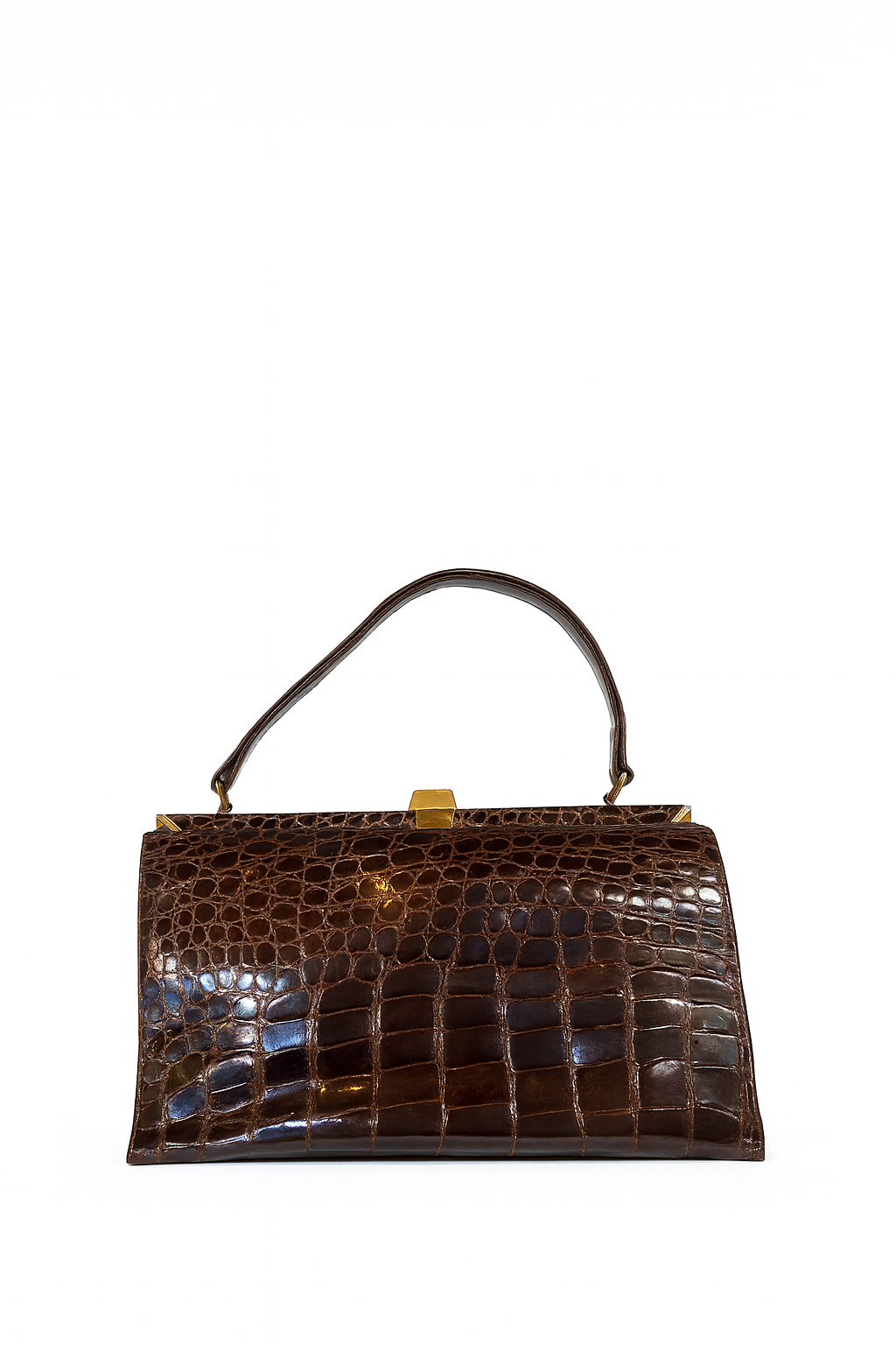 Vintage 1940s–50s Brown Crocodile Leather Top-Handle Bag