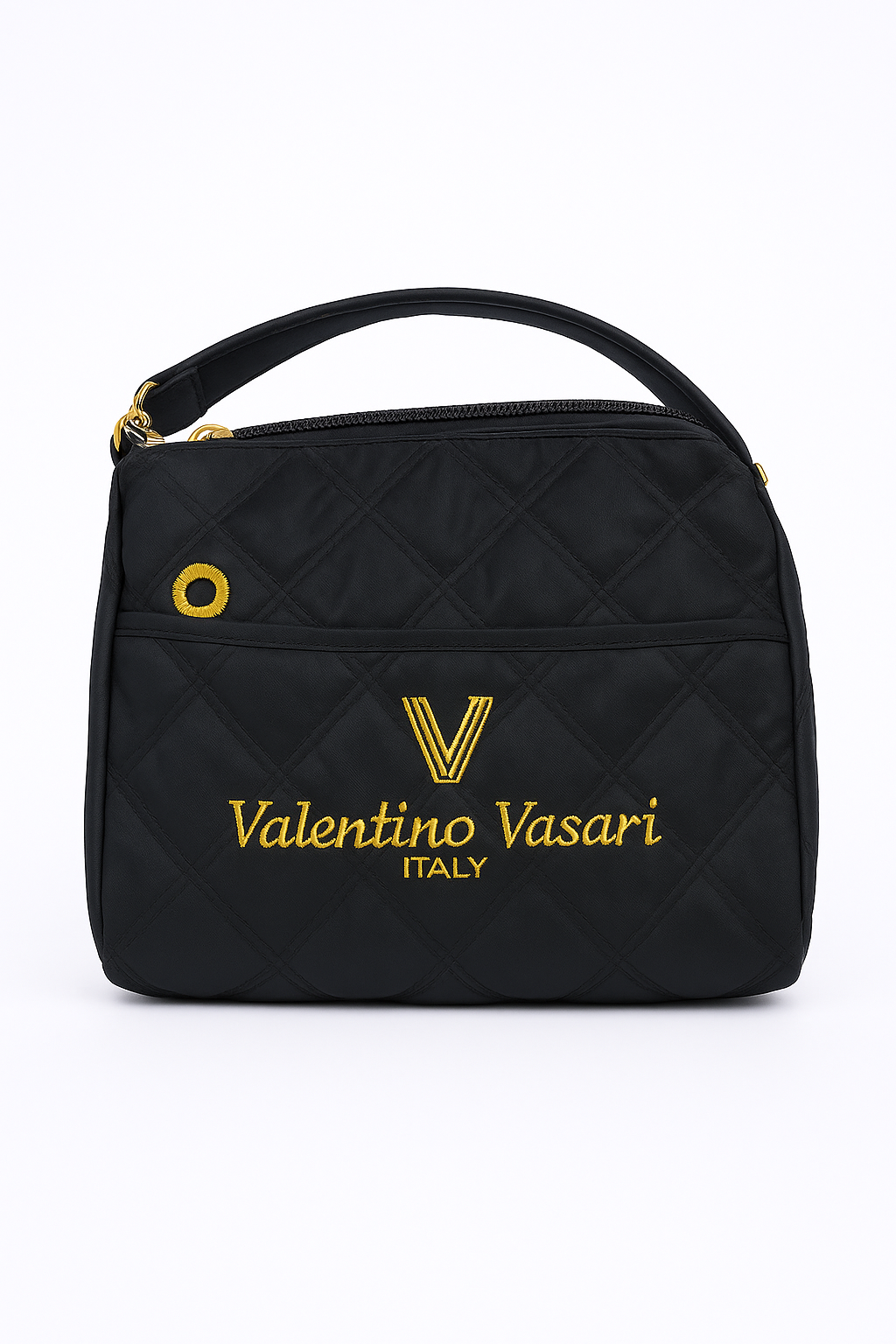 Valentino Vasari Black Quilted Nylon Top-Handle Bag