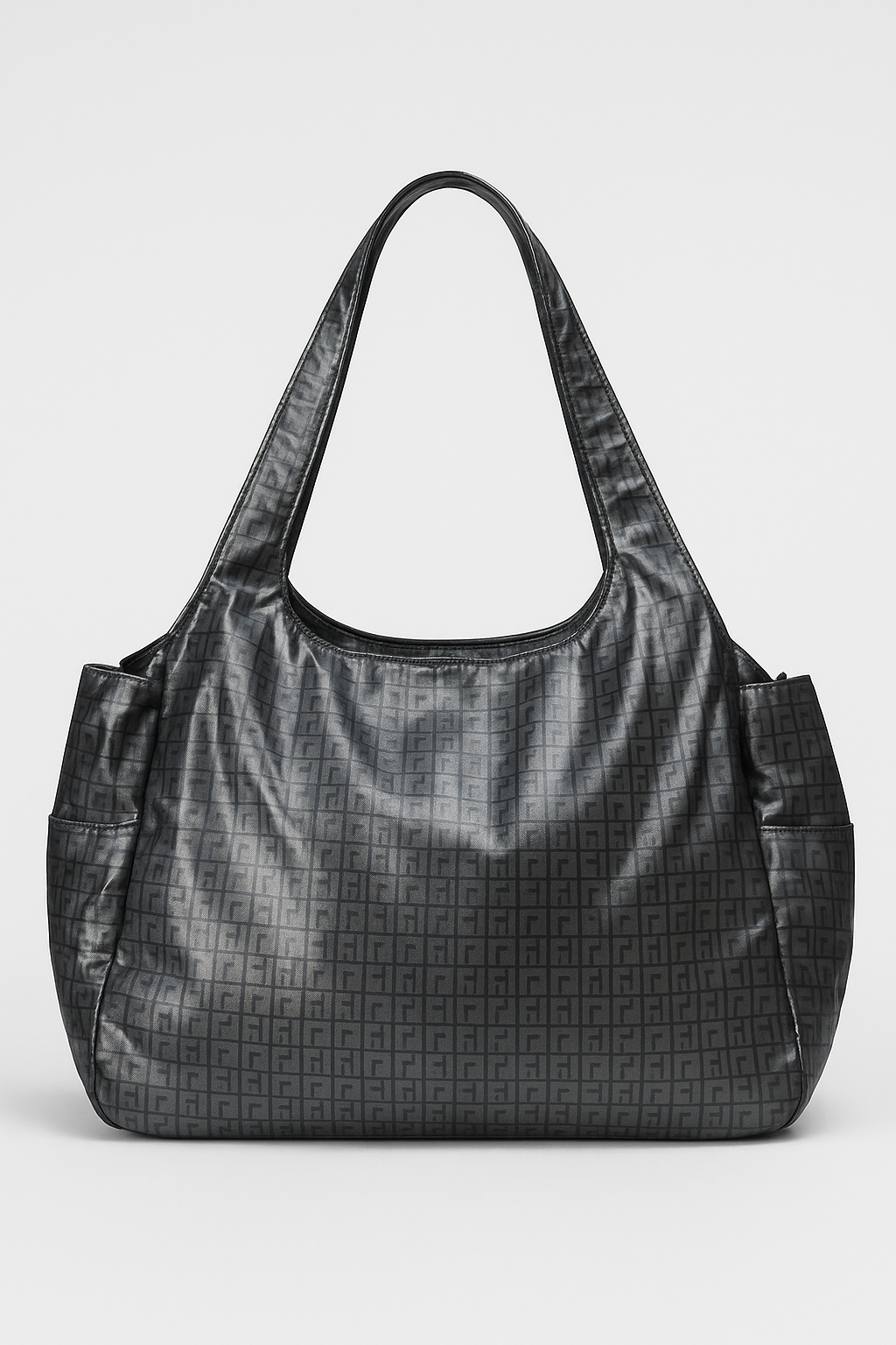 Silver Geometric Grid Metallic Tote Bag