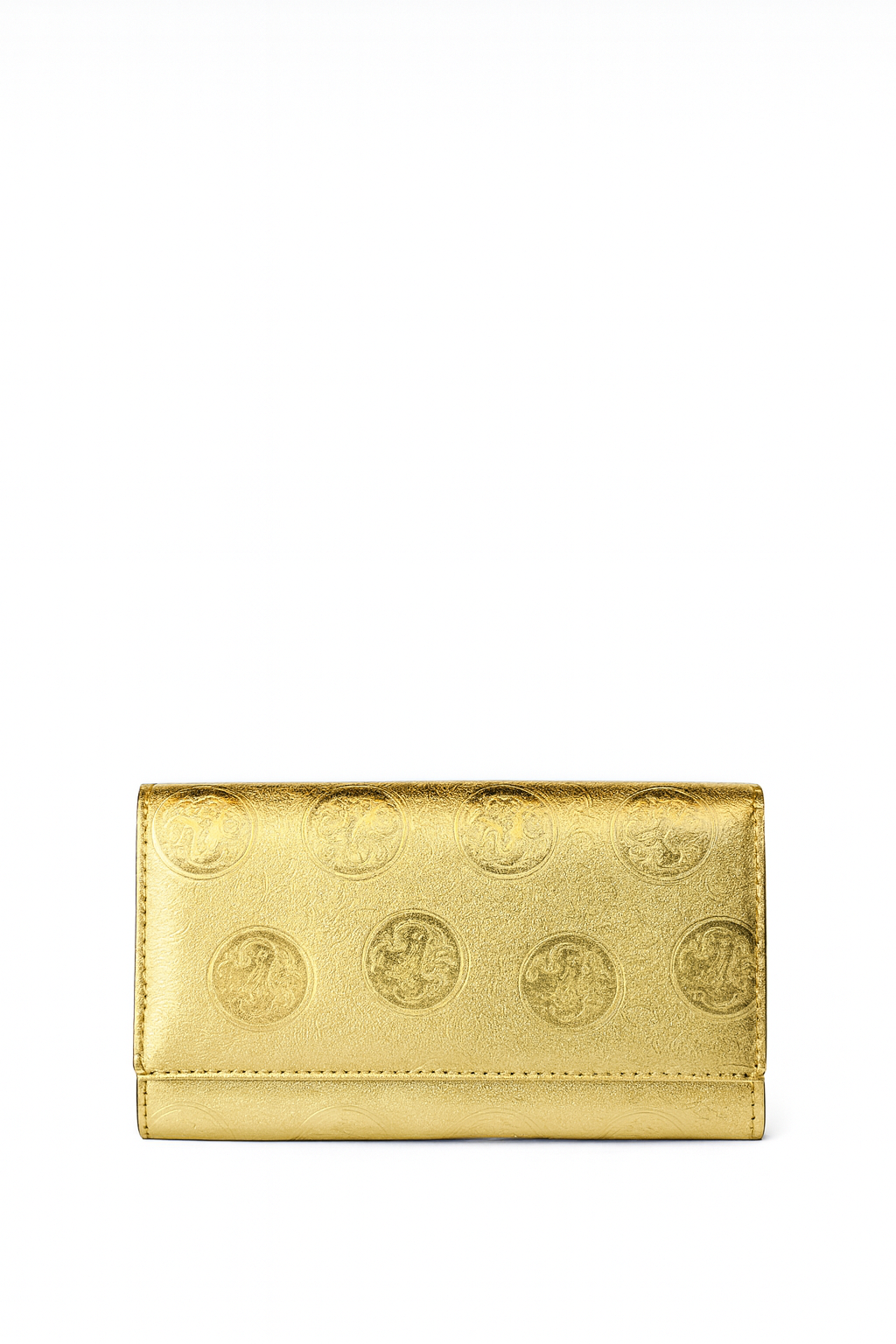 Gold Textured Envelope Clutch with Medallion