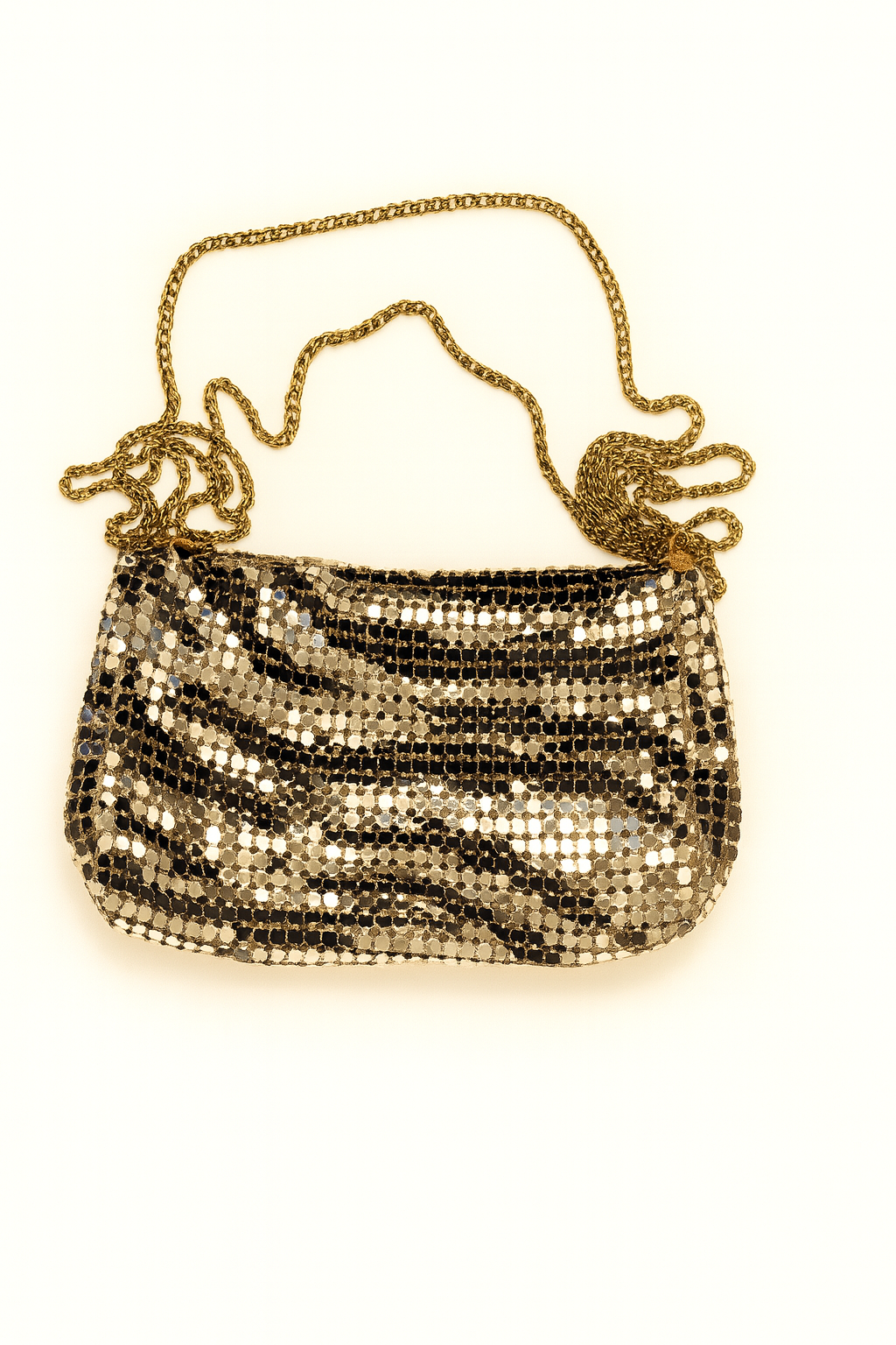 Silver Metallic Chainmail Mesh Evening Bag with Optional Strap